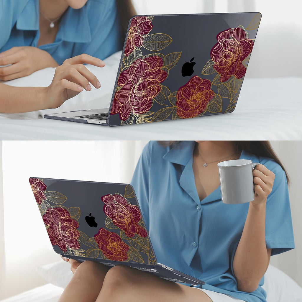 Mektron for MacBook Pro 13-inch Case 2022 2021 2020 Release A2338 M2 M1 A2289 A2251, Printed Plastic Hard Shell Cover for New MacBook Pro 13.3-inch Touch Bar Fits Touch ID，A-Golden Rose
