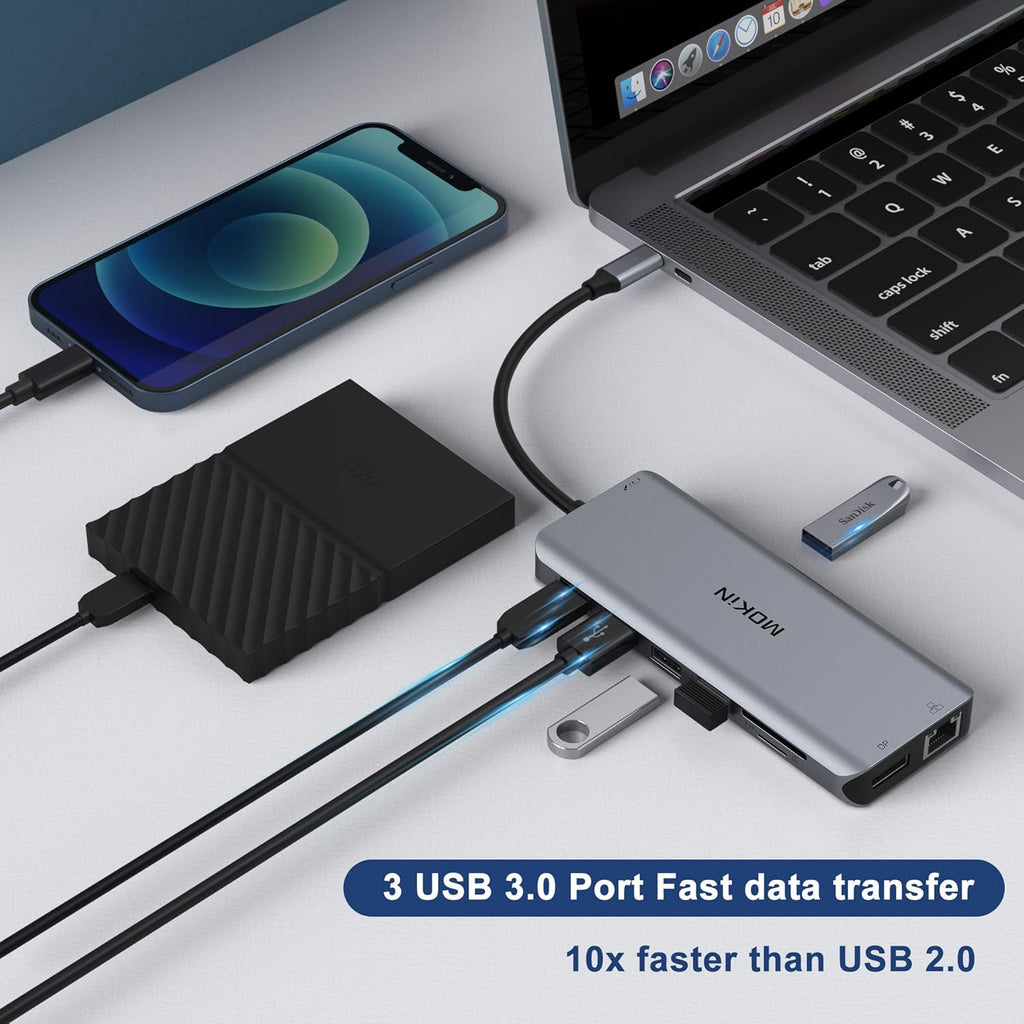 USB C Docking Station Dual Monitors 13 in 1 Triple Display USB C Hub for Windows with Dual HDMI 4K, DP, PD Charger, Gigabit Ethernet, 5 USB Ports, SD/TF Card Reader, Mic/Audio for Lenovo HP Dell XPS