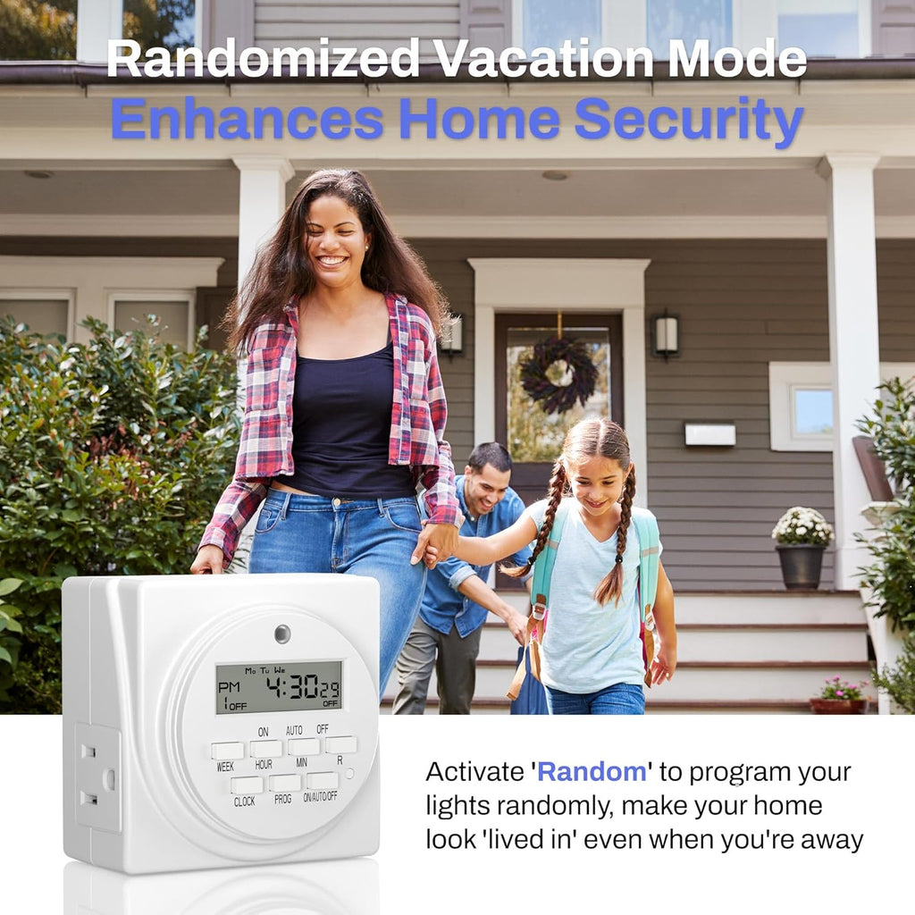BN-LINK 7-Day Heavy Duty Digital Programmable Timer, 120V, 60Hz, Dual Outlet forLight, ETL Listed (2-Pack)