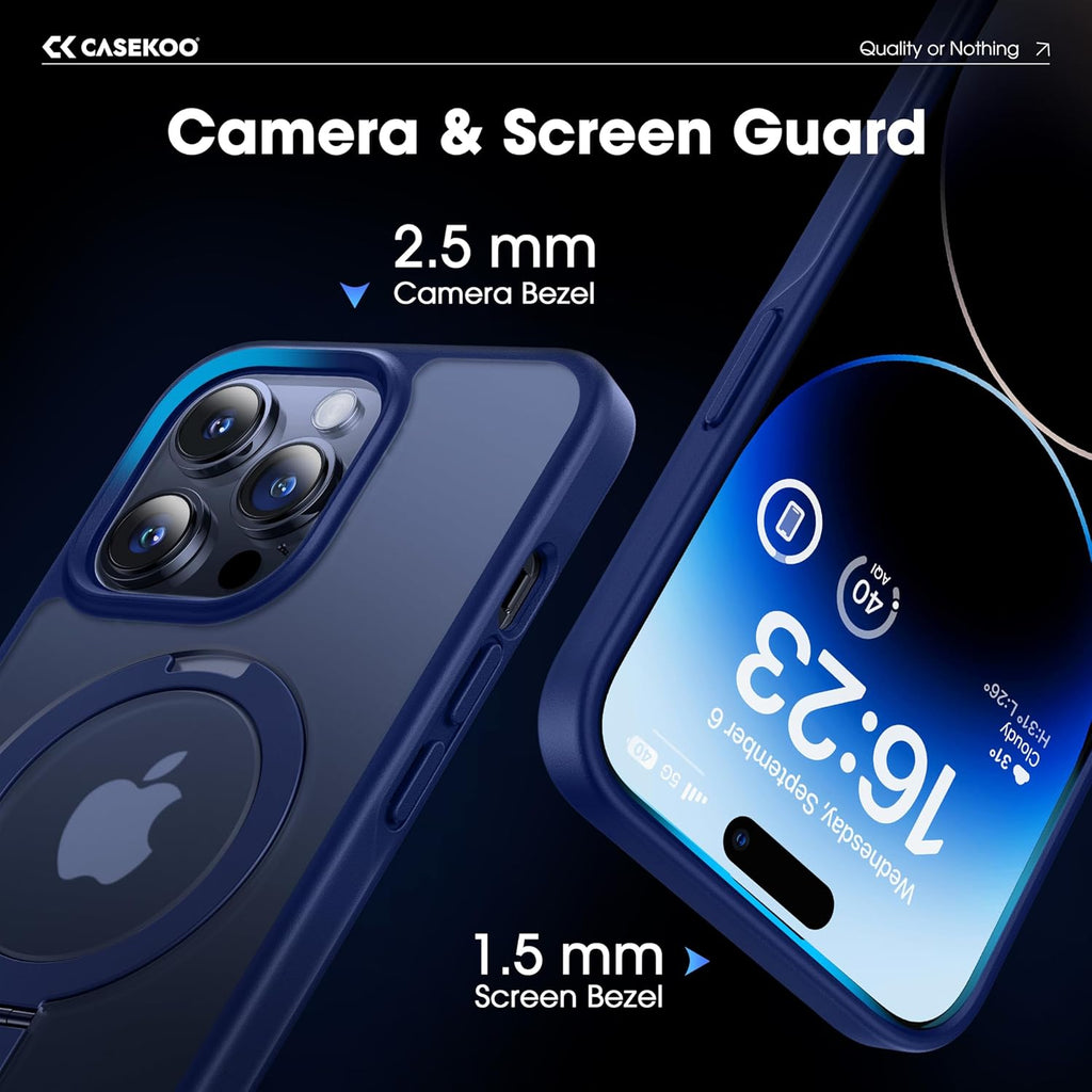 CASEKOO Designed for iPhone 14 Pro Case with Magnetic Invisible Stand [Military Drop Protection] [Compatible with MagSafe] Shockproof Slim Translucent Matte Pro Case 6.1 Inch, Blue