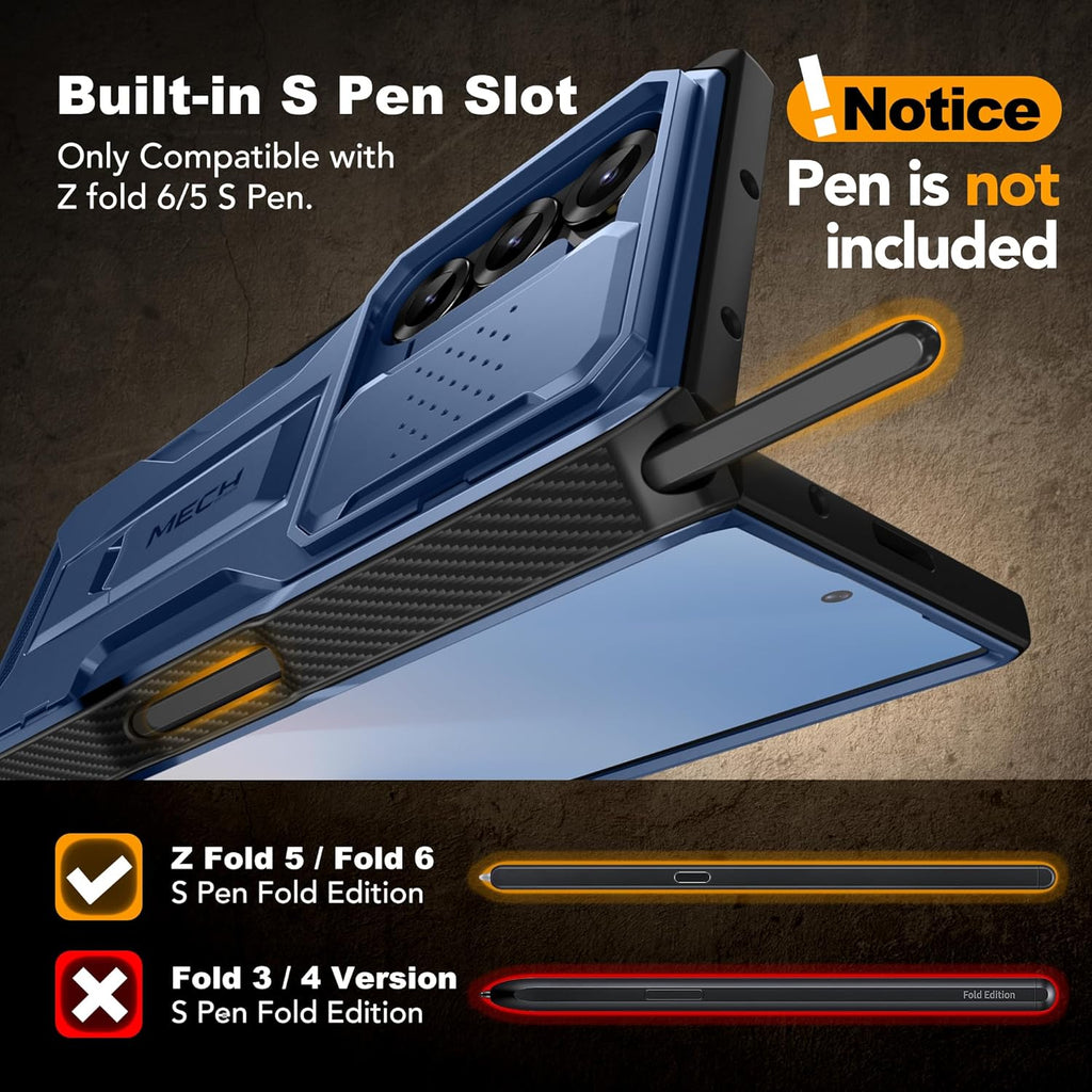 TONGATE for Z Fold 6 Case, [with S Pen Slot & Hinge Protection] [Tempered Glass Screen Protector] Full-Body Military Drop Phone Case for Samsung Galaxy Z Fold 6 with Kickstand & Belt Clip, Blue