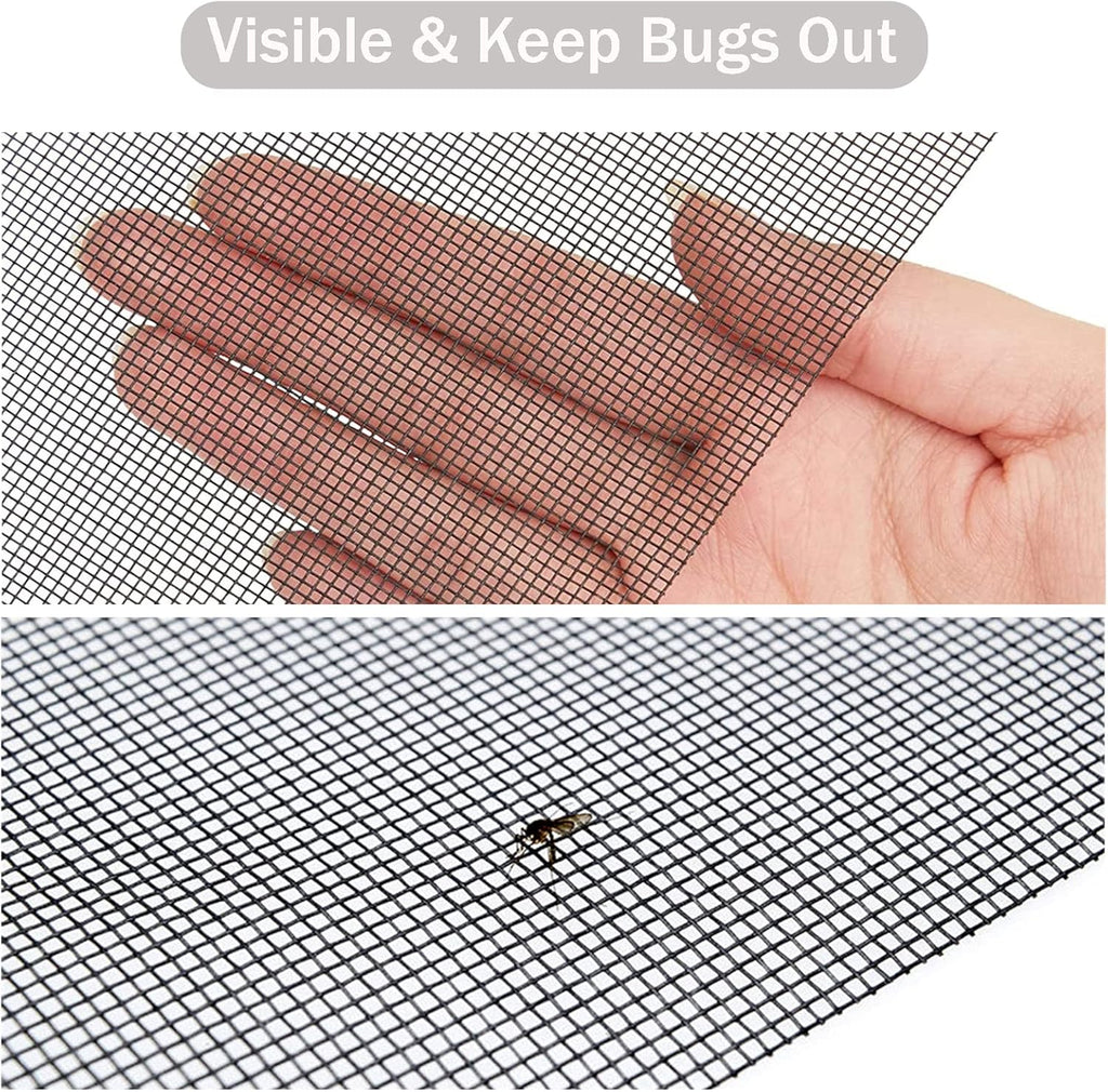Window Screen Replacement Kit, 59'' x 106'' Fiberglass Screen Mesh with Rolling Tool and Screen Retainer Spline, DIY Adjustable Screen Door Mesh for Window, Door and Patio, Black