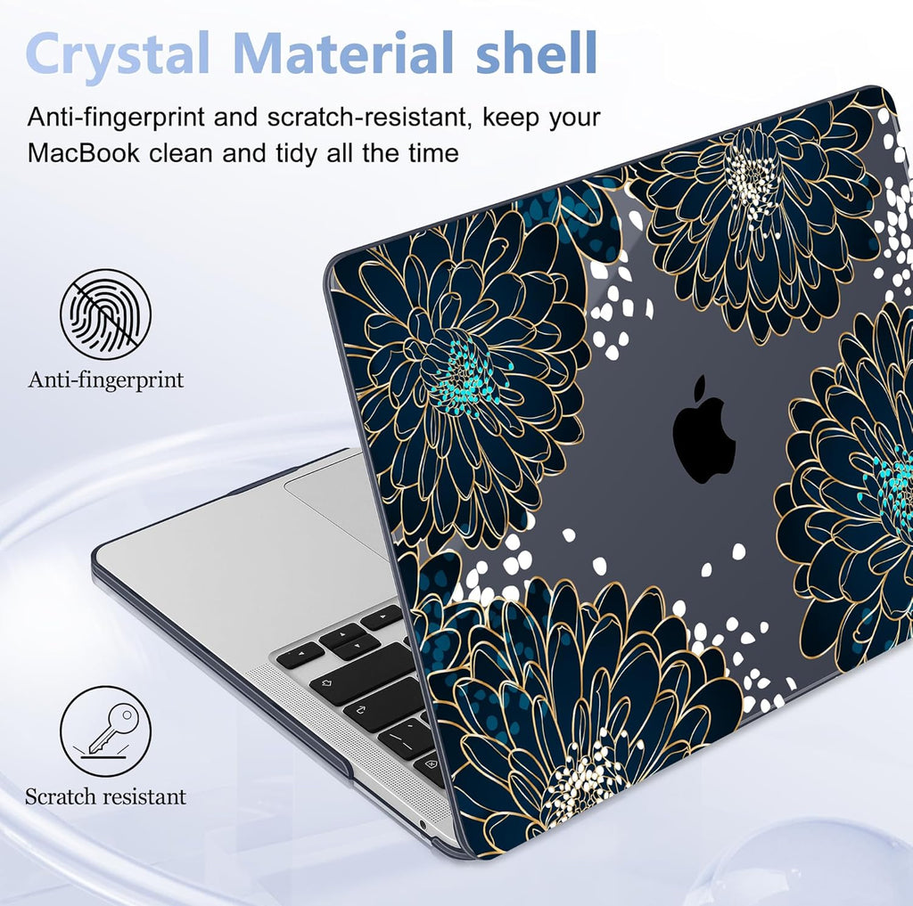 Case for MacBook Pro 13 inch with/Without Touch Bar (2016-2022, M2 A2338 M1 A2289 A2251 A2159 A1989 A1706 A1708), Hard Shell + Keyboard Cover + Dust Plug, Luxury Floral