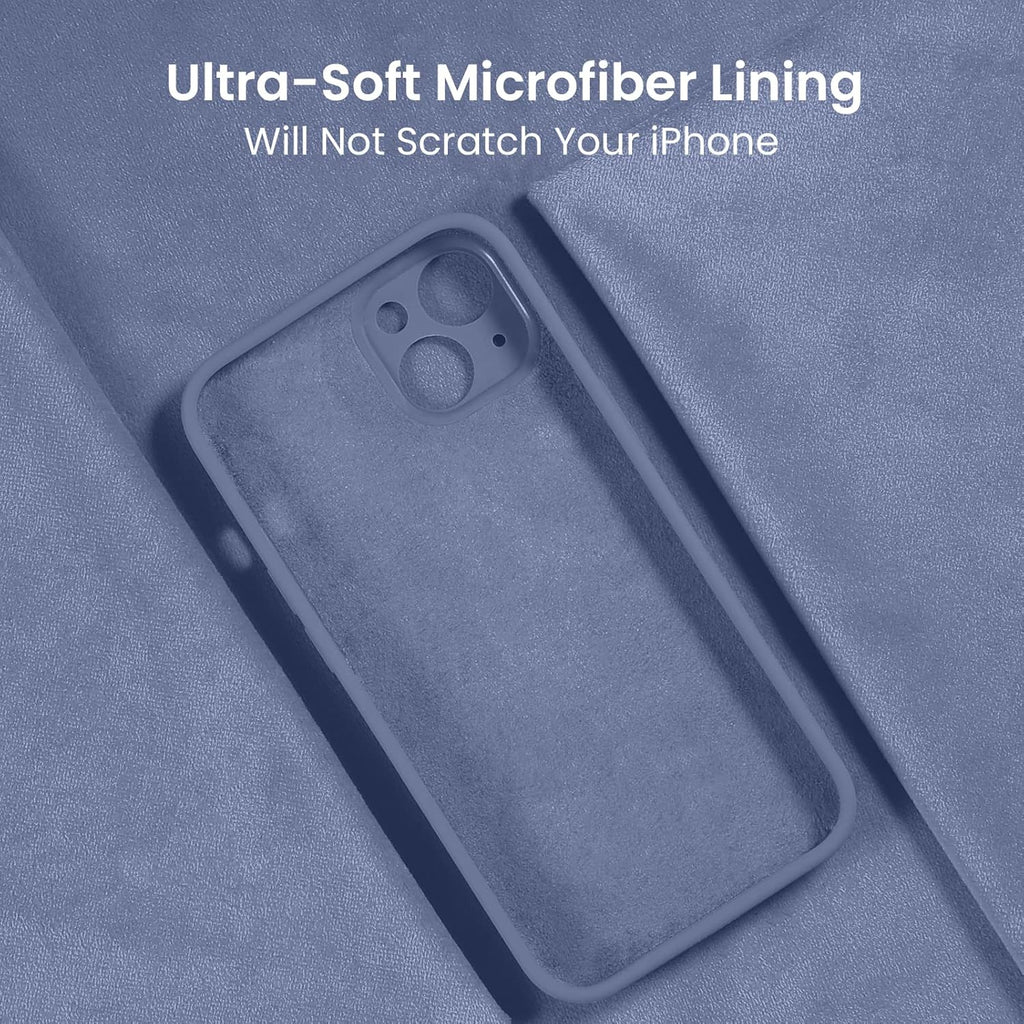 FireNova Designed for iPhone 13 Case, Silicone Upgraded [Camera Protection] Phone Case with [2 Screen Protectors], Soft Anti-Scratch Microfiber Lining Inside, 6.1 inch, Lavender Gray
