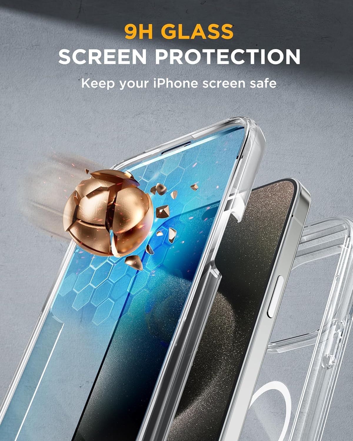 Miracase Magnetic for iPhone 15 Pro Max Case 6.7'' [Compatible with Magsafe] Full-Body Drop Proof Bumper Phone Case for iPhone 15 Pro Max with Built-in 9H Tempered Glass Screen Protector,Clear