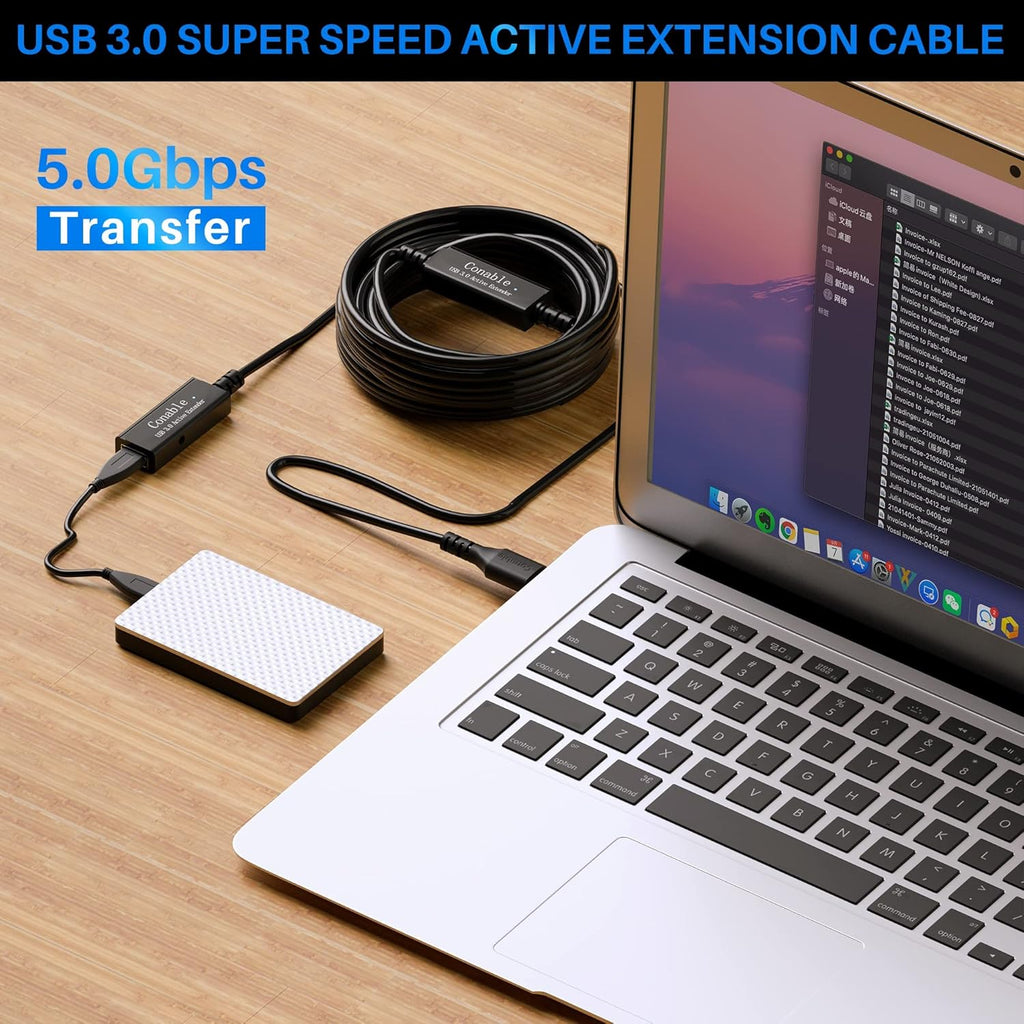 USB 3.0 Active Extension Cable 40 Feet, Long USB Type-A Male to Female Extender Cord, Built-in 2 Signal Booster Smart Chips, 5Gbps Transfer, for Printer, Xbox, Webcam, VR, Hard Drive, USB Hub and More