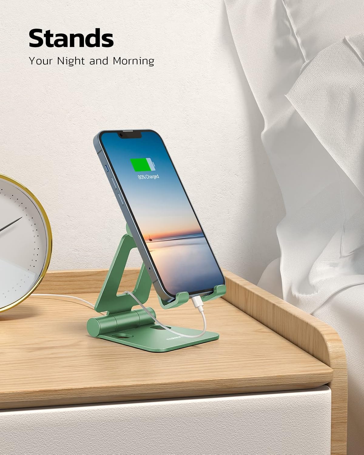 Nulaxy Dual Folding Cell Phone Stand, Fully Adjustable Foldable Desktop Phone Holder Cradle Dock Compatible with iPhone 17 16 15 14 13 12 11 Pro Max Xs Xr X 8, Nintendo Switch, All Phones- Green
