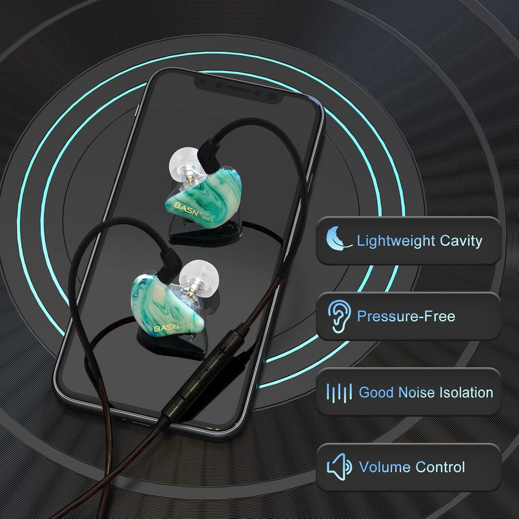 BASN MMCX in Ear Monitor Headphones,Triple Driver IEM in-Ear Earphone for Musician Drummer, Noise-Isolation HiFi Stereo Earbuds with Two Detachable Cables(Bluish White)