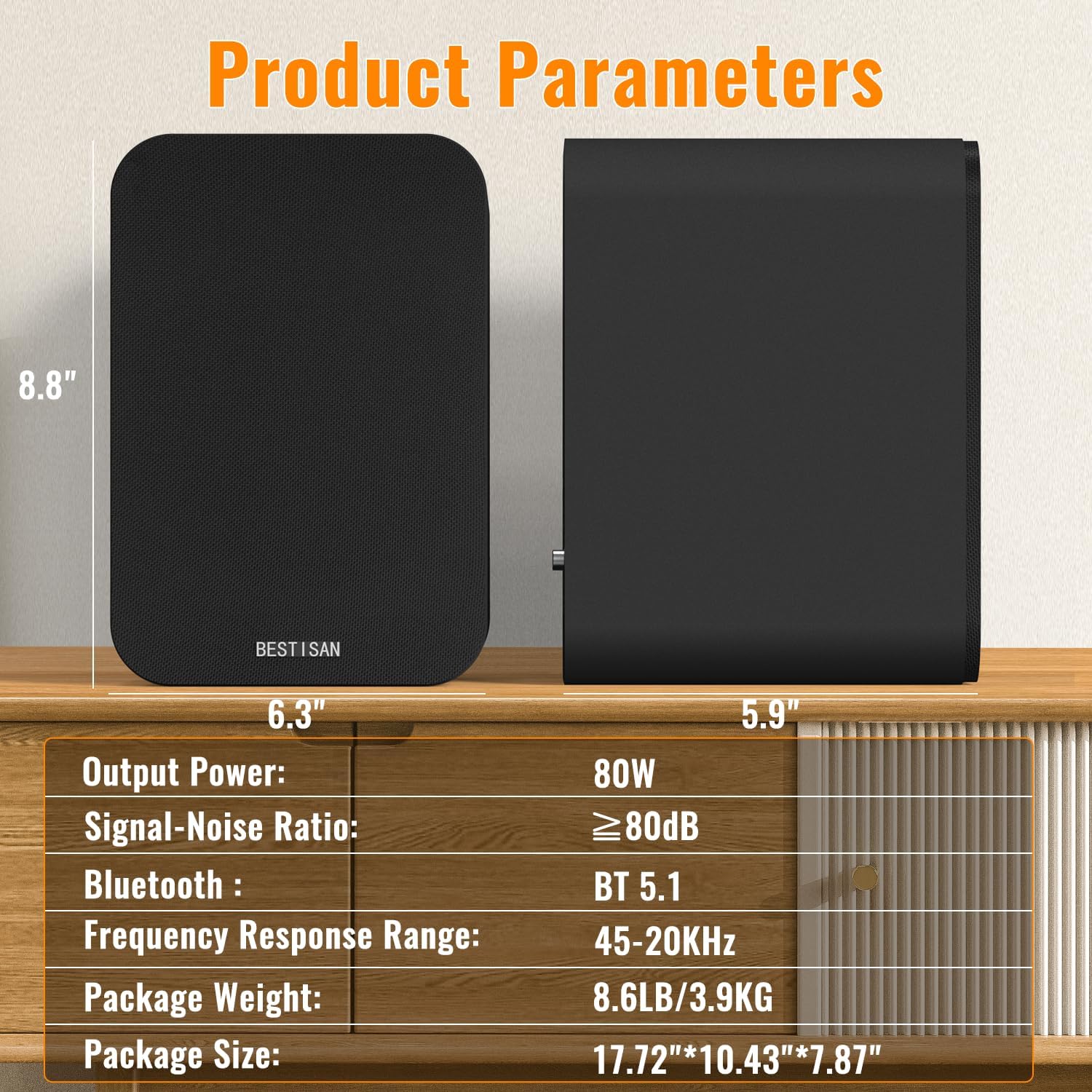 BESTISAN Bluetooth Bookshelf Speakers, Powered Computer Speakers with 4 Inch Woofer, TV Speakers with Optical/RCA/USB/Sub Out for PC and Turntable