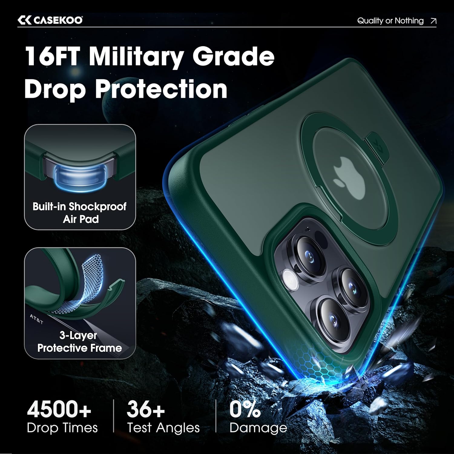 CASEKOO Designed for iPhone 14 Pro Case with Magnetic Invisible Stand [Military Drop Protection] [Compatible with MagSafe] Shockproof Slim Translucent Matte Pro Case 6.1 Inch, Green