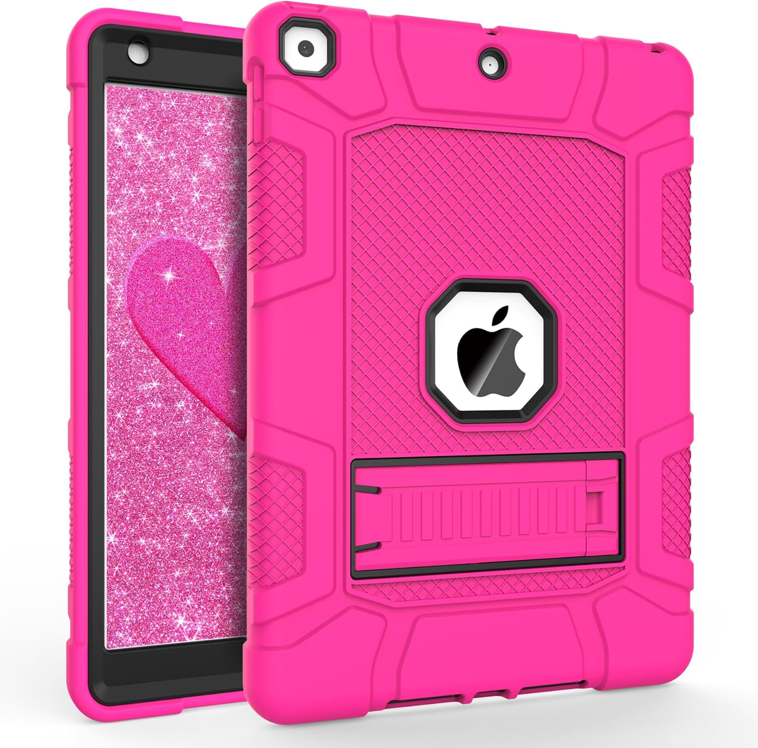 Rantice Case Compatible with iPad 9th Generation Case, iPad 8th Generation, iPad 7th Generation, Hybrid Shockproof Rugged Drop Protective Case with Kickstand for iPad 10.2'' (Rosepink+Black)