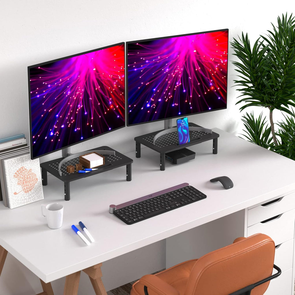 EVOOMI Back Saver Monitor Stand for Desk - 2 Pack Monitor Riser - Anti-Skid HD Hexagonal Steel Computer Stand - Free Cable Ties - Mesh Metal Computer Item Stand - Printer & iMac