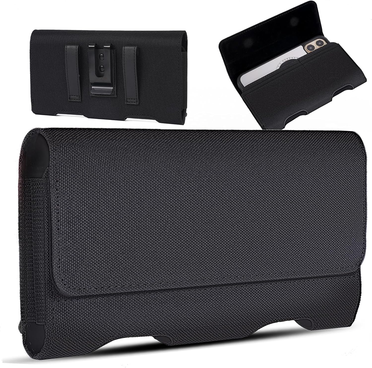 for iPhone 17 Pro Max Holster, BECPLT Nylon Holster Pouch Belt Clip Case and Loops Holder Cover for iPhone Air 16/15/14/13/12/11 Pro Max Galaxy S25 Plus S24+ Black