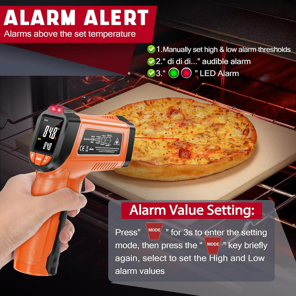 Infrared Thermometer Gun, Non-Contact Digital Laser Temperature Gun, -58°F to 1076°F, Adjustable Emissivity and Max/Min Values for Industrial, Cooking, Griddle,Engine, HVAC (Not for Human)