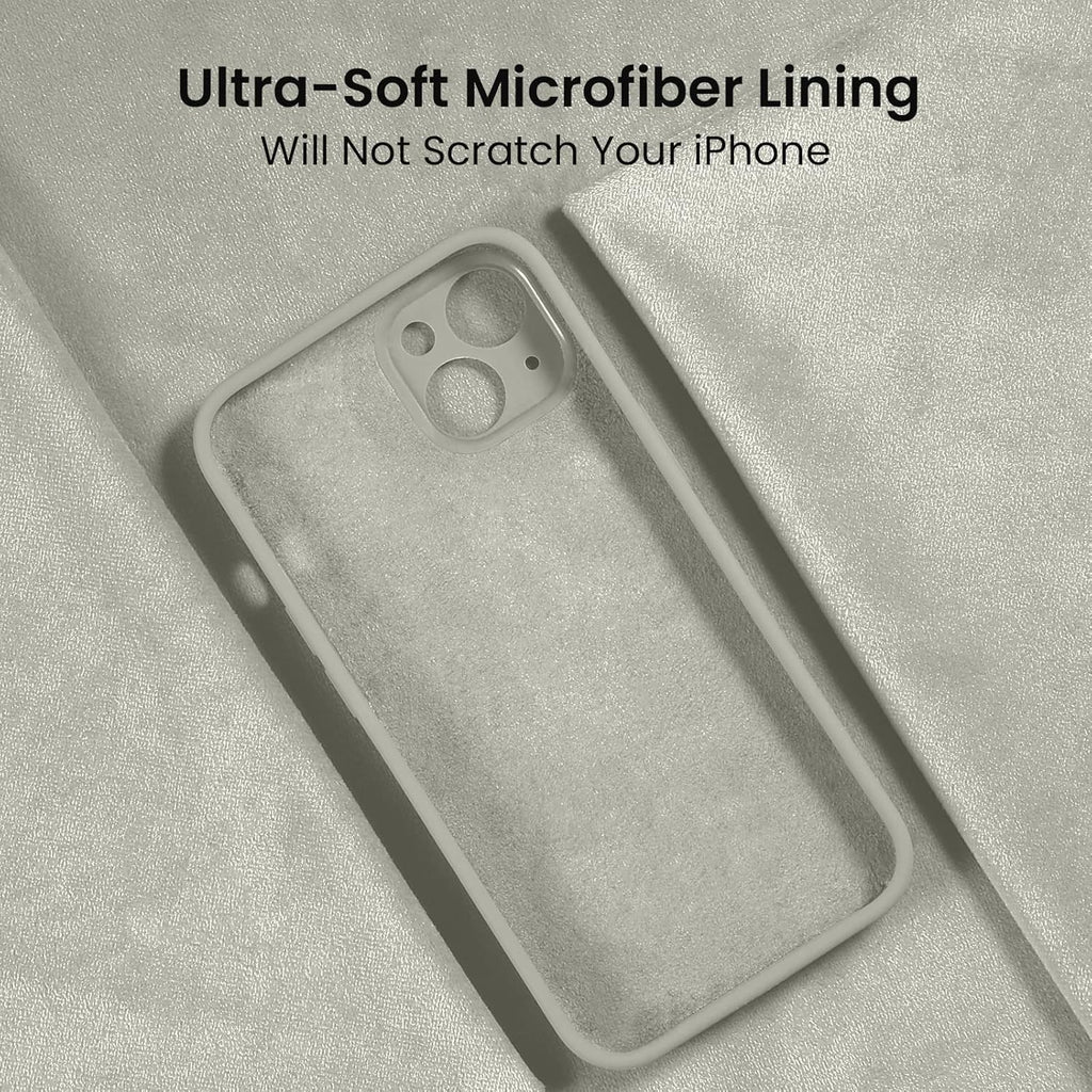 FireNova Designed for iPhone 14 Case, Silicone Upgraded [Camera Protection] Phone Case with [2 Screen Protectors], Soft Anti-Scratch Microfiber Lining Inside, 6.1 inch, Stone