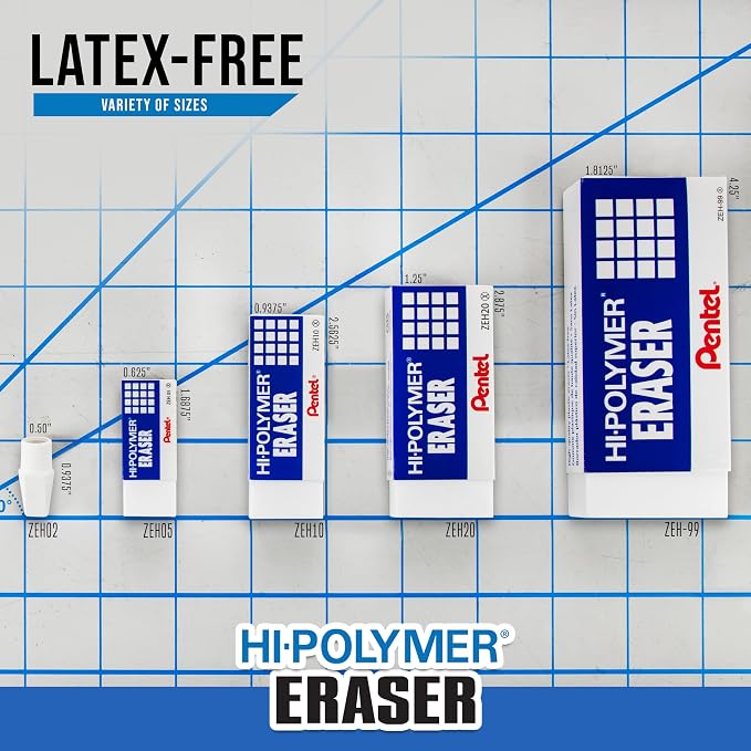 Pentel HI-Polymer Eraser Combo Pack, 6 Caps, 1 Large - Image 6