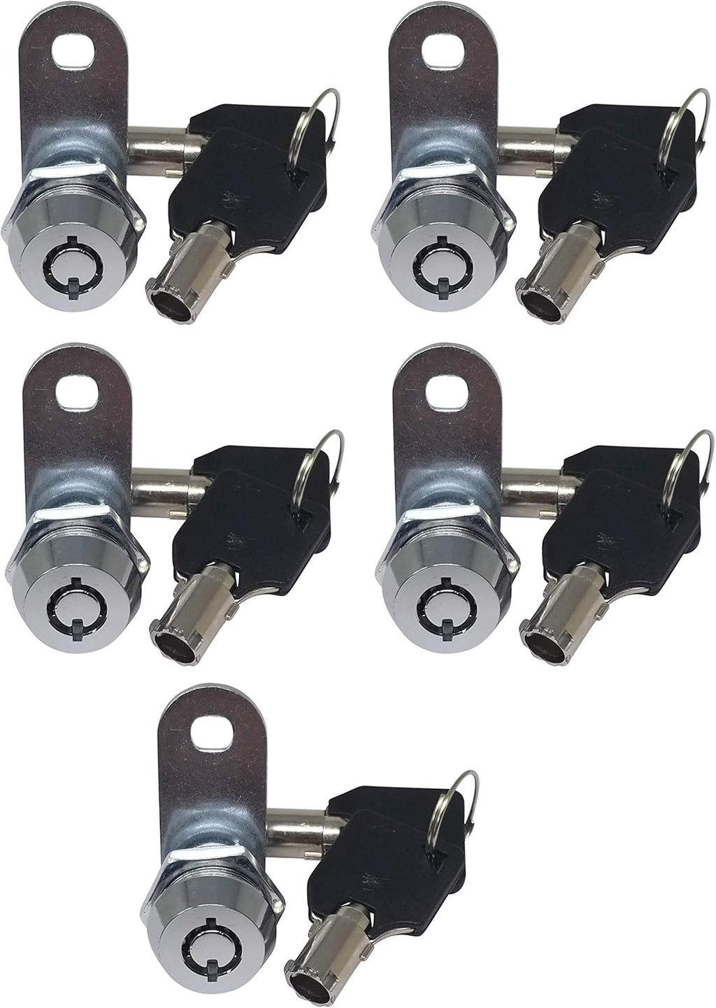 Admiral Locks Tubular Cam Lock, Keyed Alike Removable Key RV Compartment Storage Lock Cabinet Locks (Chrome Pack of 5, 5/8" 180°)