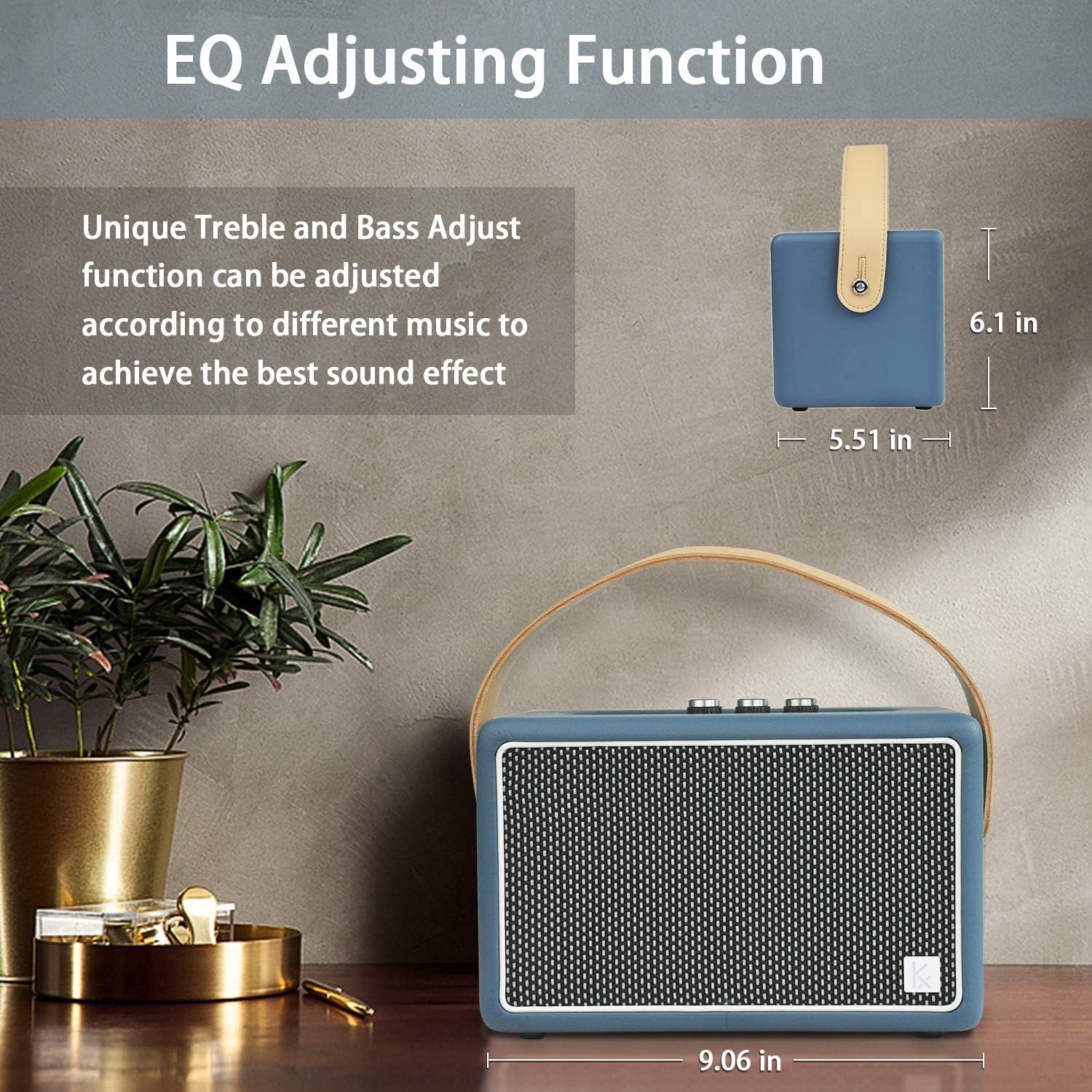 Vintage Bluetooth Speakers, KONEX 40W Leather Portable Wireless Speaker, Bluetooth 4.2 Heavy Bass Music Player, 20H Long Playtime, Mid Century Modern Decor for Home, Office, Party, Gift for Friend