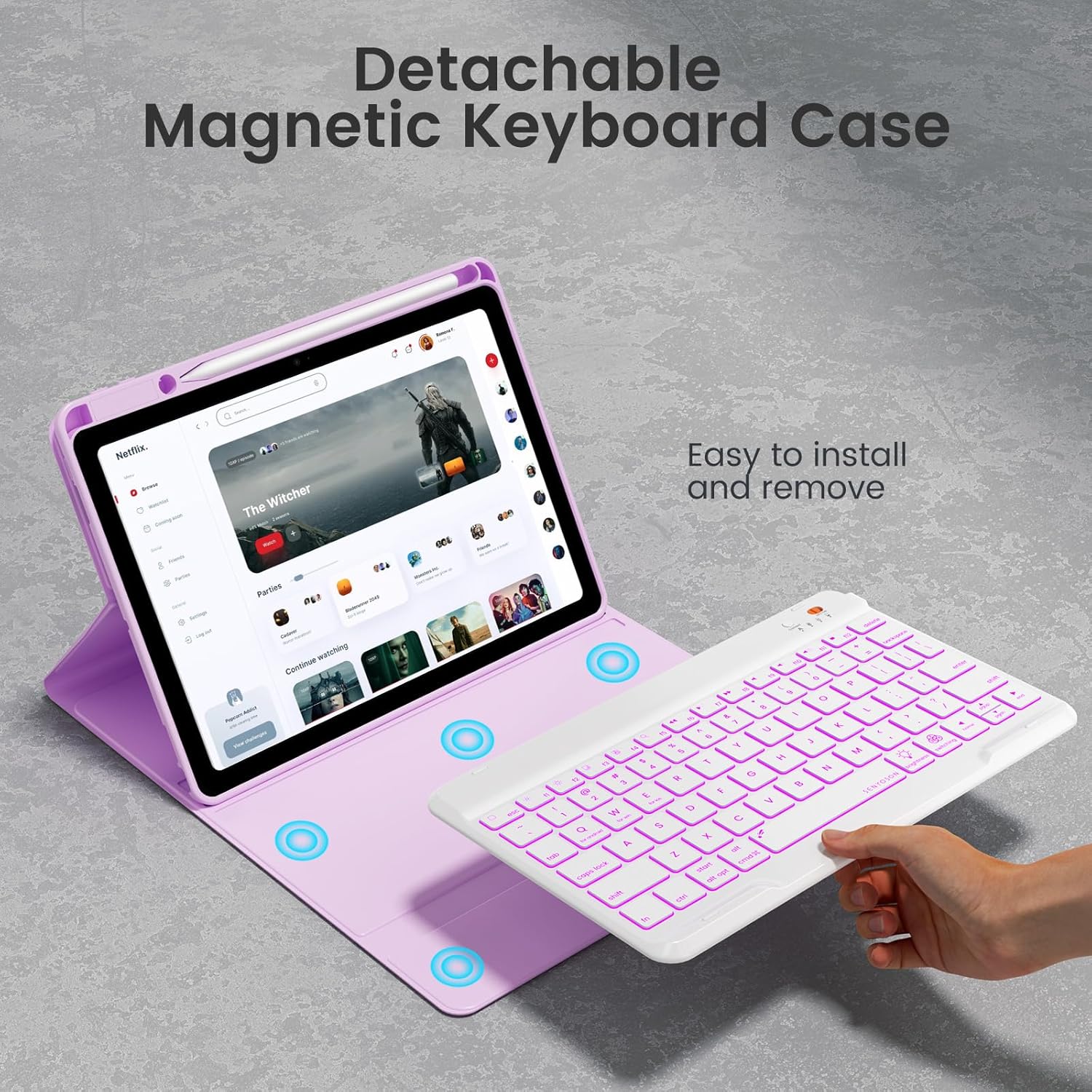 Keyboard Case for iPad Air 5th/4th Pro 11 inch, 7-Color Backlit Detachable Wireless Keyboard Case with Pencil Holder, Stand Folio Cover for Gen 2020/2022, Pro 4th/3rd/2nd/1st Gen, Purple…
