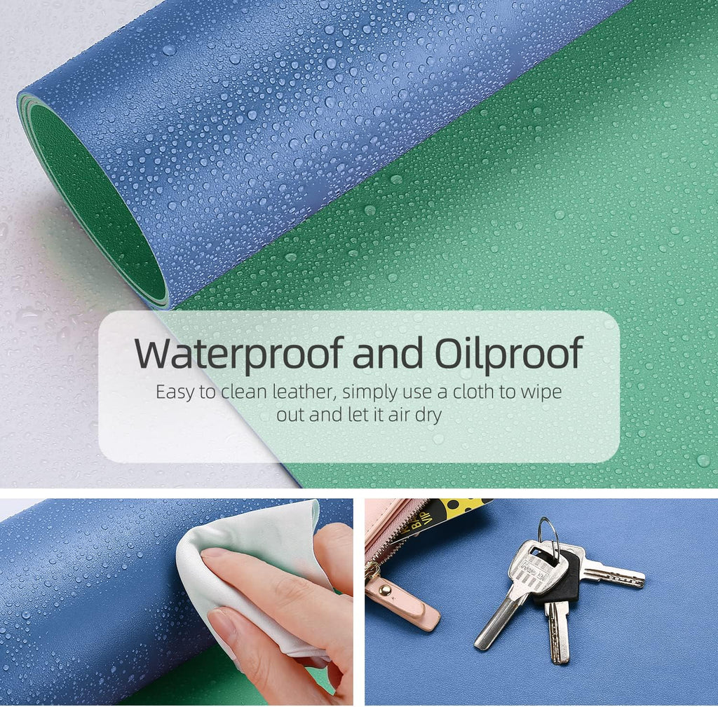YSAGi Office Desk Pad, Desk Mat, 23.6" x 13.7" Ultra Thin Waterproof PU Leather Desk Blotter, Laptop Desk Pad Protector for Keyboard and Mouse, Desk Writing Pad for Office and Home (Azure Blue+Green)