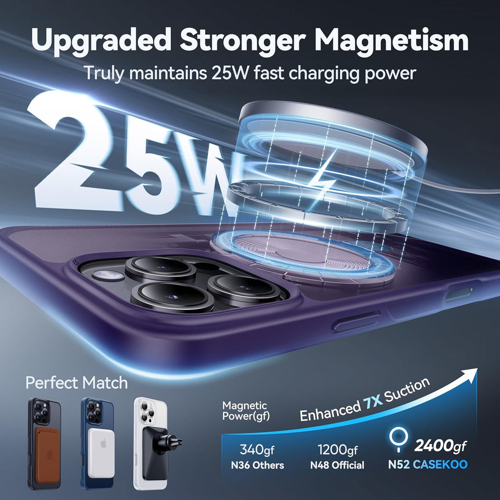 CASEKOO Designed for iPhone 16 Pro Case with Magnetic Invisible Stand [Military Drop Protection] [Compatible with MagSafe] Shockproof Slim Translucent Matte Case 6.3 Inch, Purple