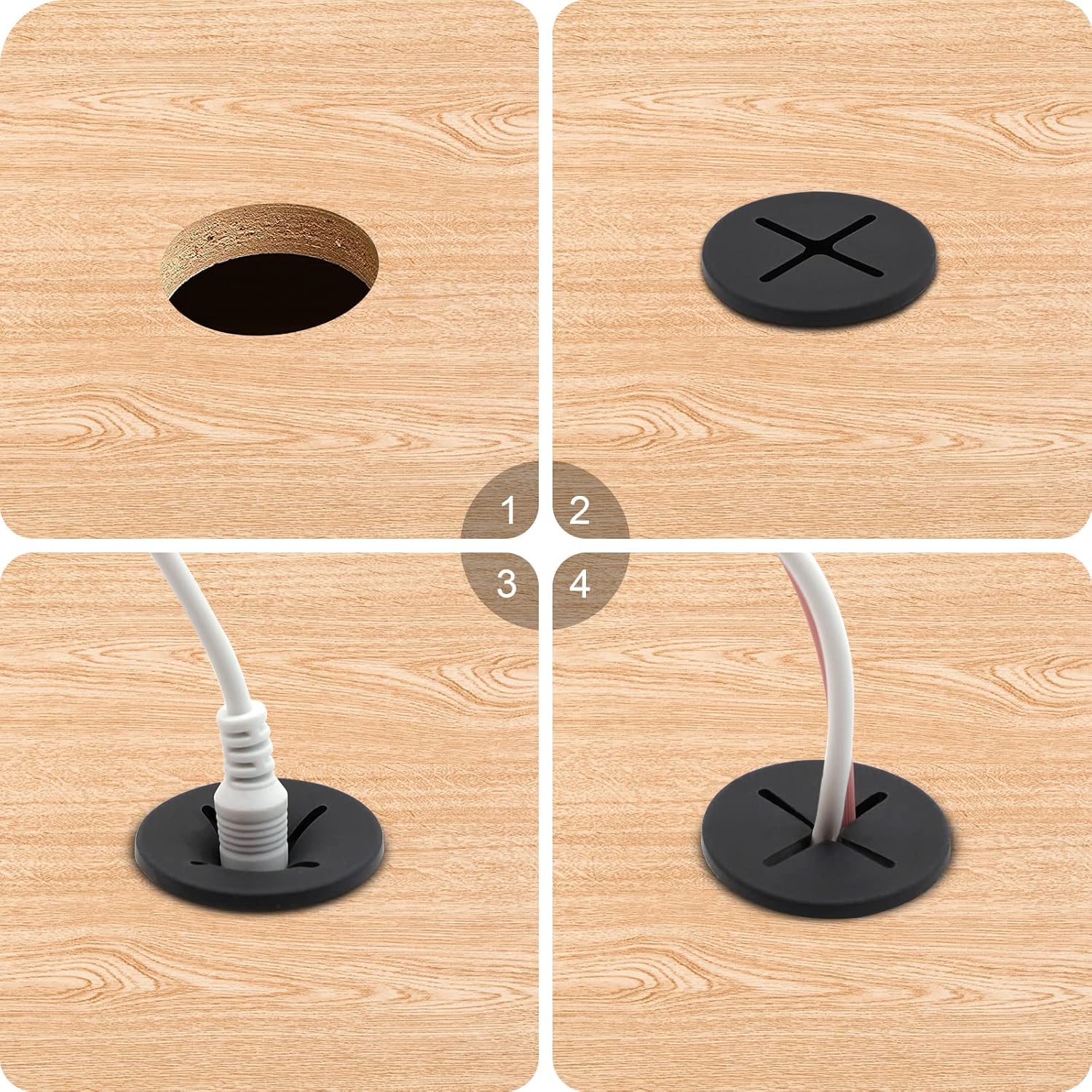 Desk Grommet, 1 Inch Flexible Rubber Grommets, Silicone Cable Cord Grommet Wire Hole Cover for Desk, Table and Other Furnitures(12Pack)