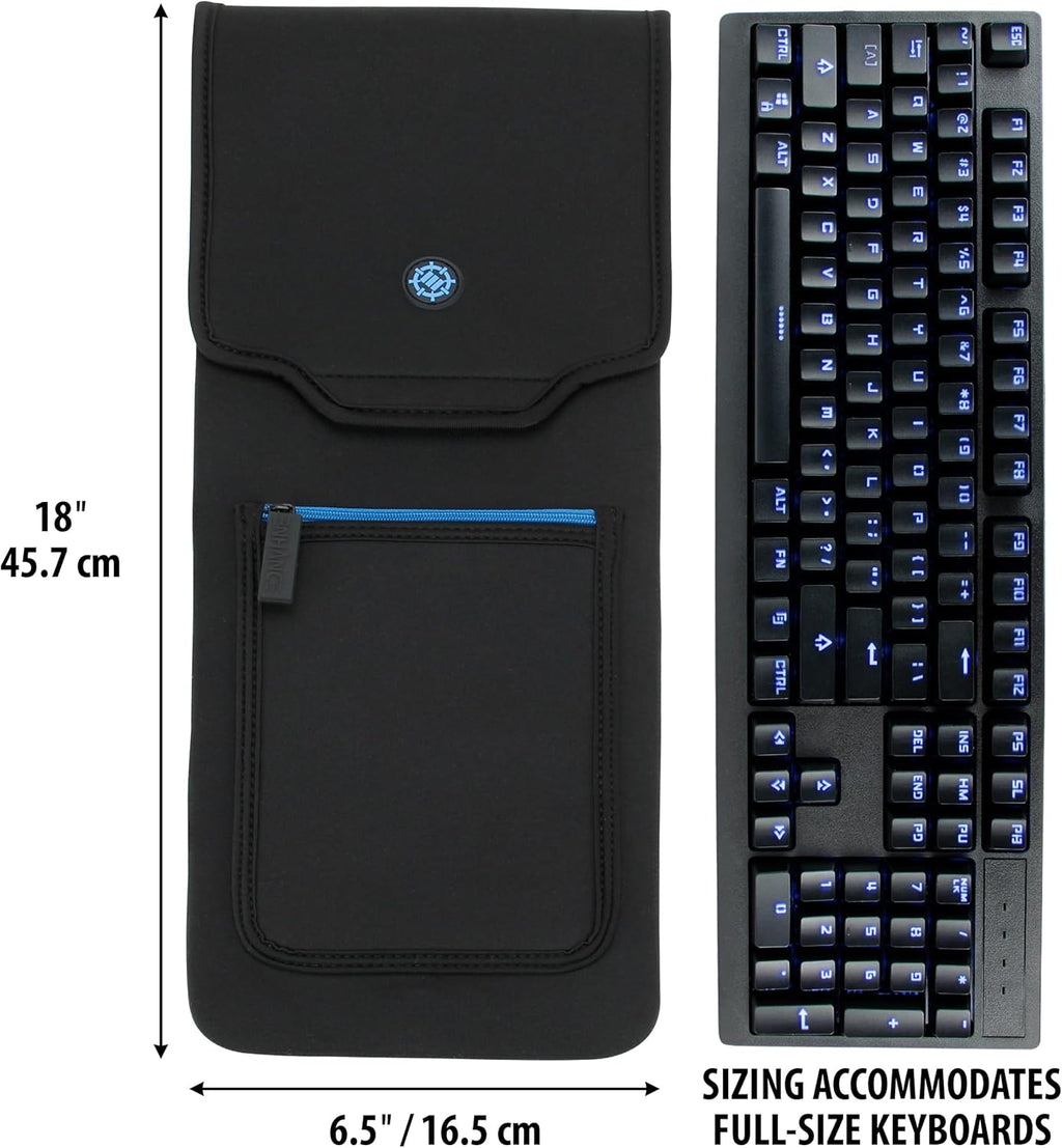 ENHANCE Keyboard Sleeve Travel Case for Full-Size Mechanical and Standard Gaming Keyboards up to 18 Inches with Rugged Neoprene Construction, Zipper Mouse Storage and Cable Storage Pouch