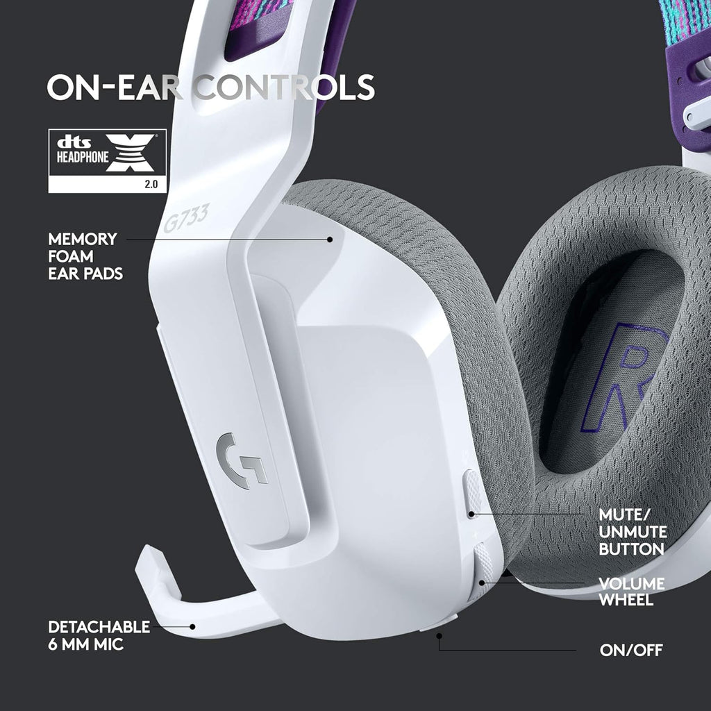 Logitech G733 Lightspeed Wireless Gaming Headset + Litra Beam LX Premium Dual-Sided RGB LED Streaming Key Light - White