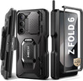 Tongate for Z Fold 6 Case with Ring Stand, Built-in S Pen Holder & HD Glass Screen Protector Rugged Z6 Phone Case with Slide Camera Cover & Belt Clip for Samsung Galaxy Z Fold 6 2024, Black HD Film