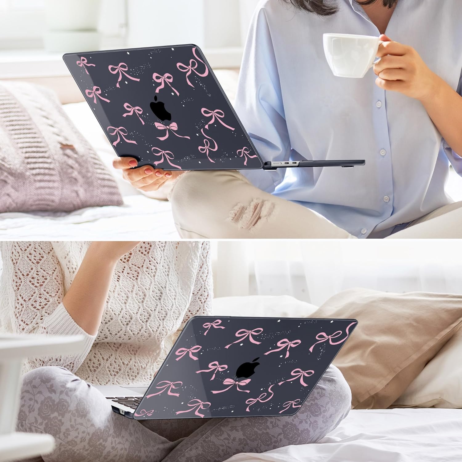 May Chen for MacBook Air 13.6 inch Case A3240 M4 A3113 M3 A2681 M2 with Retina Dispaly, 2025 2024 2023 2022 Release, Plastic Hard Shell Case with Screen Protector & Keyboard Cover, Crystal Black Bow