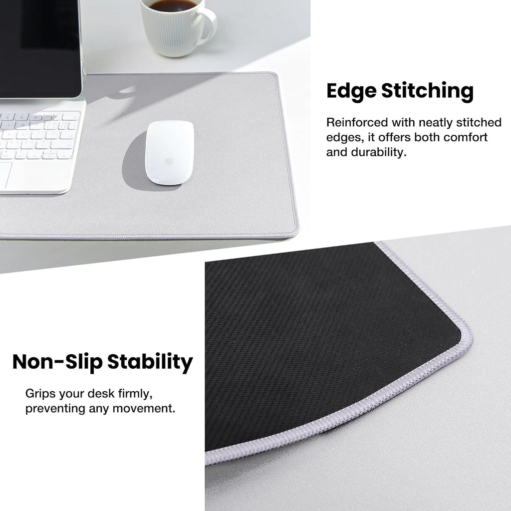 ALOANES Silvery Waterproof Desk Mat, Large Mouse Pad with Extended Mouse Mat, with Anti Slip Base, Stitched Edge, Grain Jacquard Surface, Perfect for Gamer, Office & Home, 3XL(15.74''x35.43''x0.12'')