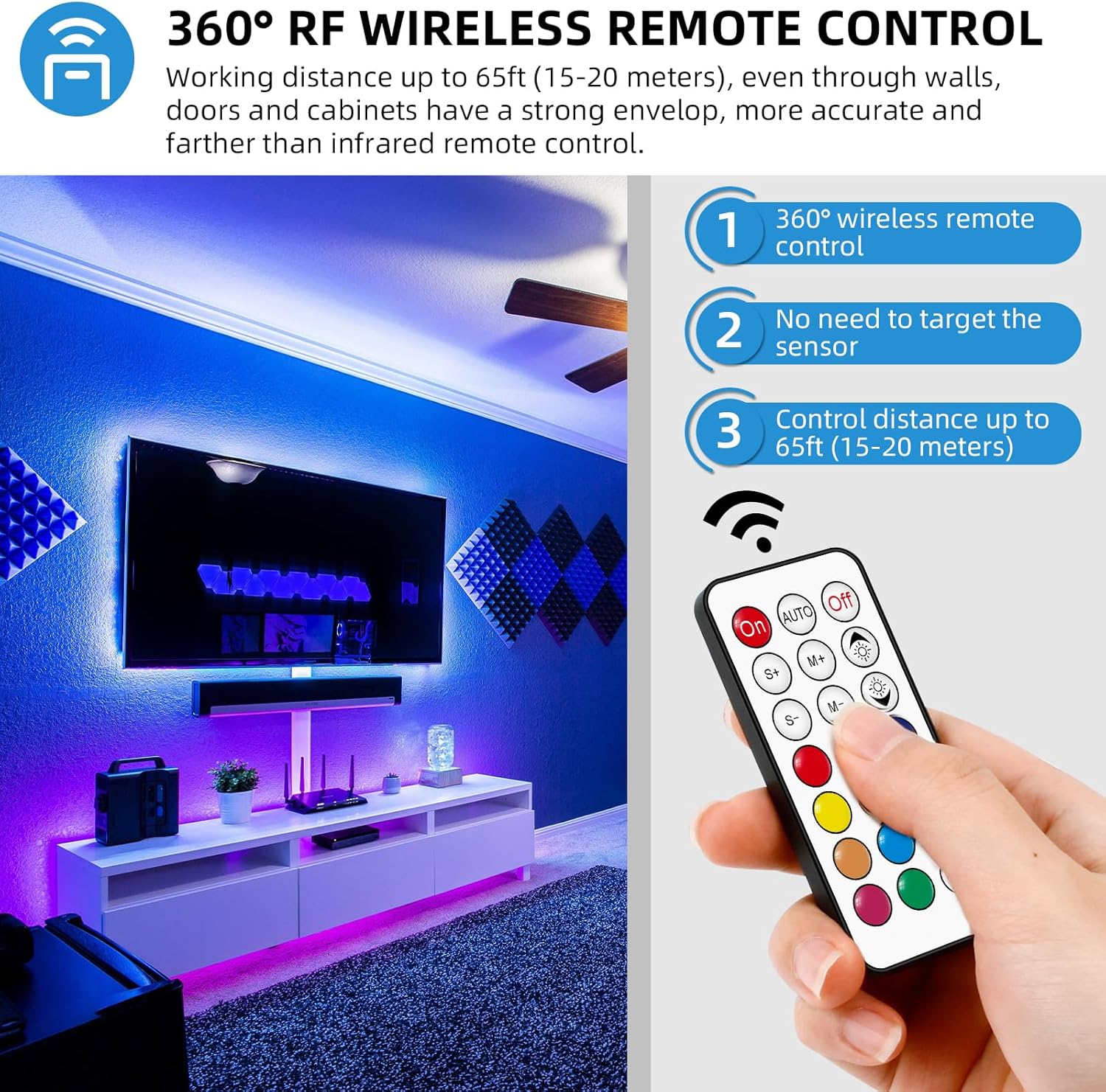 RGBZONE 3-PIN LED Controller, RF Wireless Remote Control, DC5V/12V/24V Mini Controller for Dream Color WS2812B WS2812 WS2811 Light Strips (21 Key)