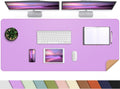 Leather Desk pad Protector, Large Desk mat with Natural Cork & PU Leather,Mouse pad,Non-Slip Office Desk Mat,Waterproof Desk Writing Pad for Office and Home (47in*17in, Purple)