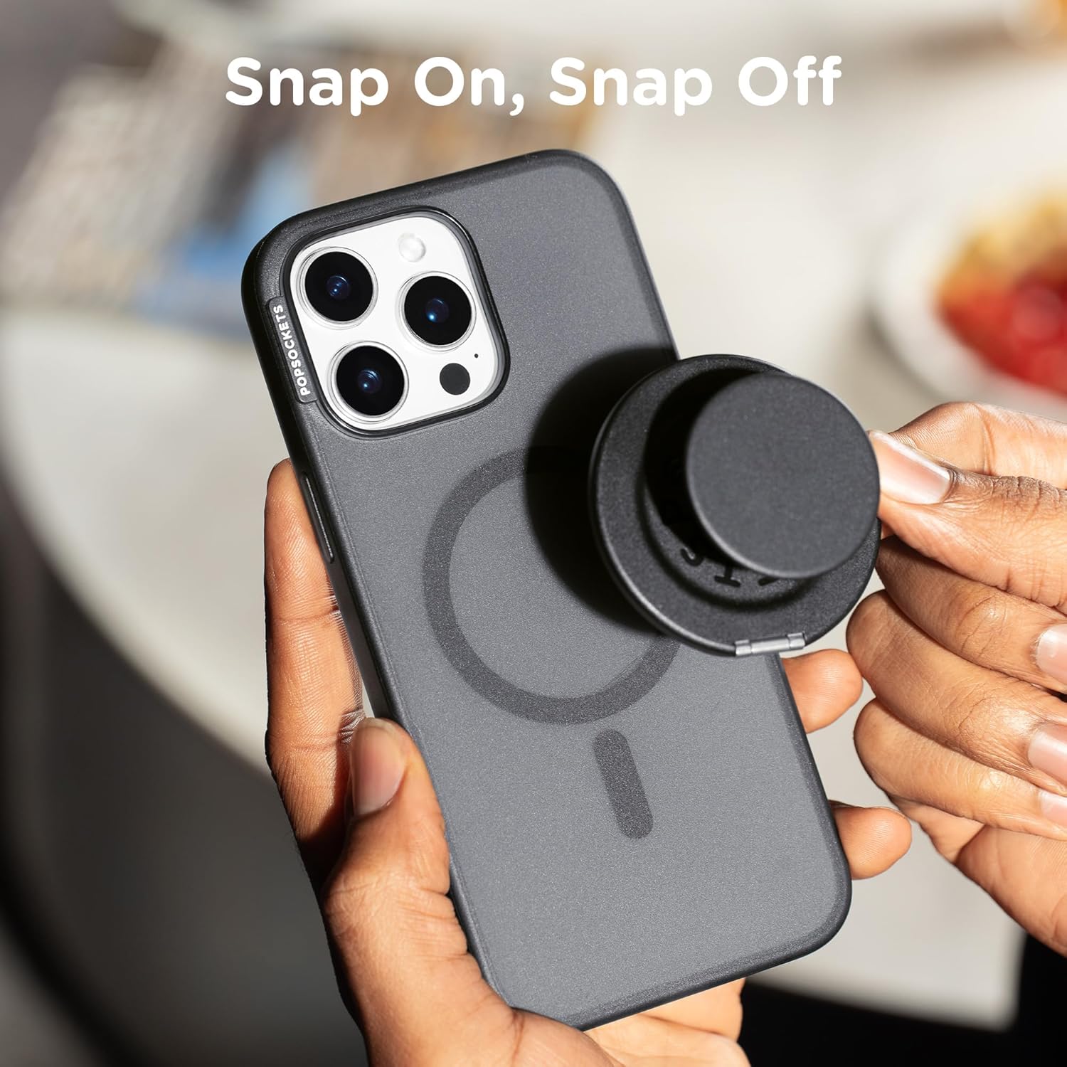PopSockets Kick-Out Grip for MagSafe, Phone Grip with Built-in Phone Stand, Adjustable Kickstand for Portrait or Landscape, Strong Magnetic Hold, Wireless Charging Compatible - Black