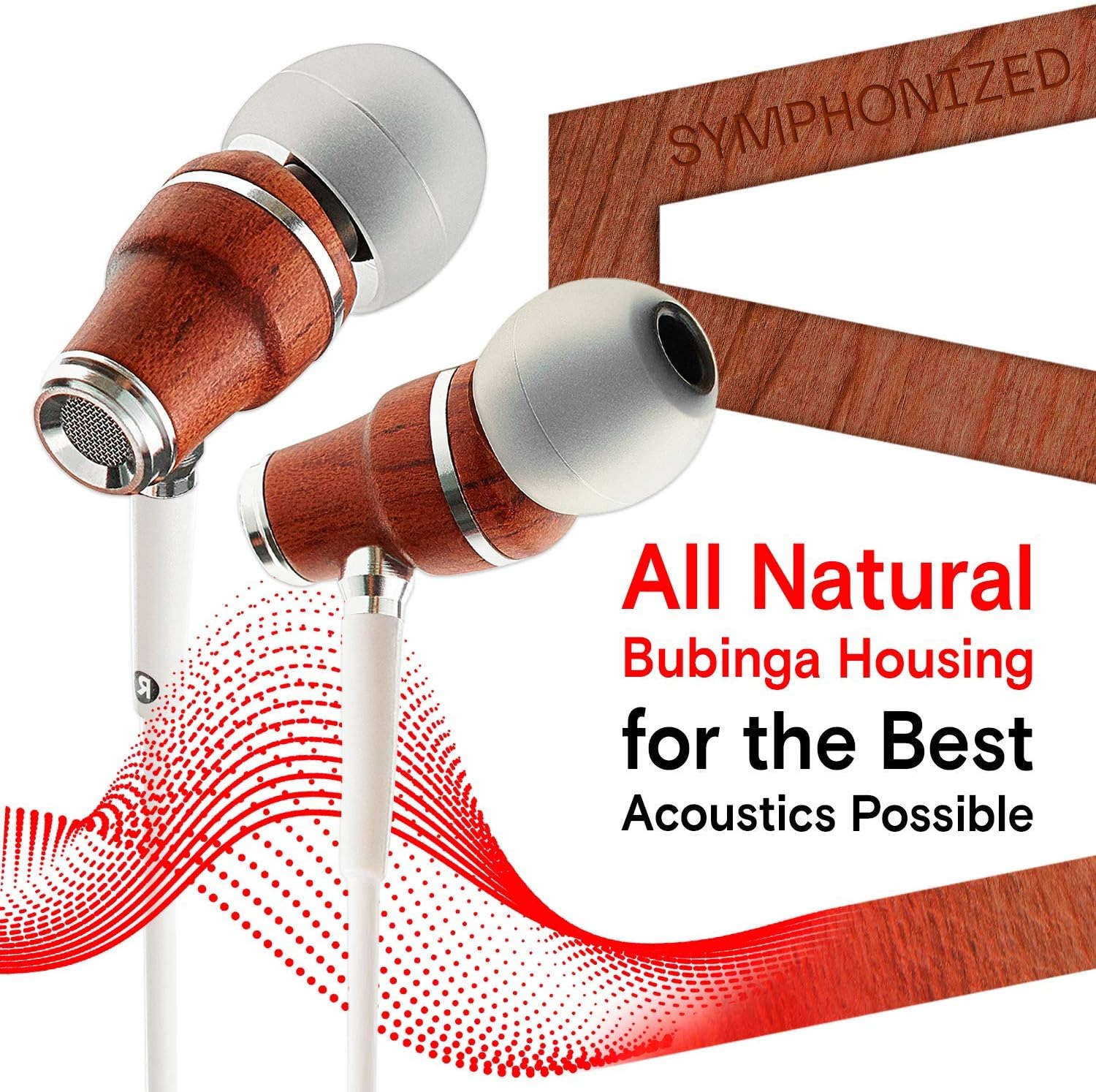 Symphonized Wired Earbuds with Microphone 3.5mm — Noise Isolating Headphones with Wire, Earphones Wired, Headphones with Microphone for Computer, Ear Phones Android Electronics, Natural Wood (White)