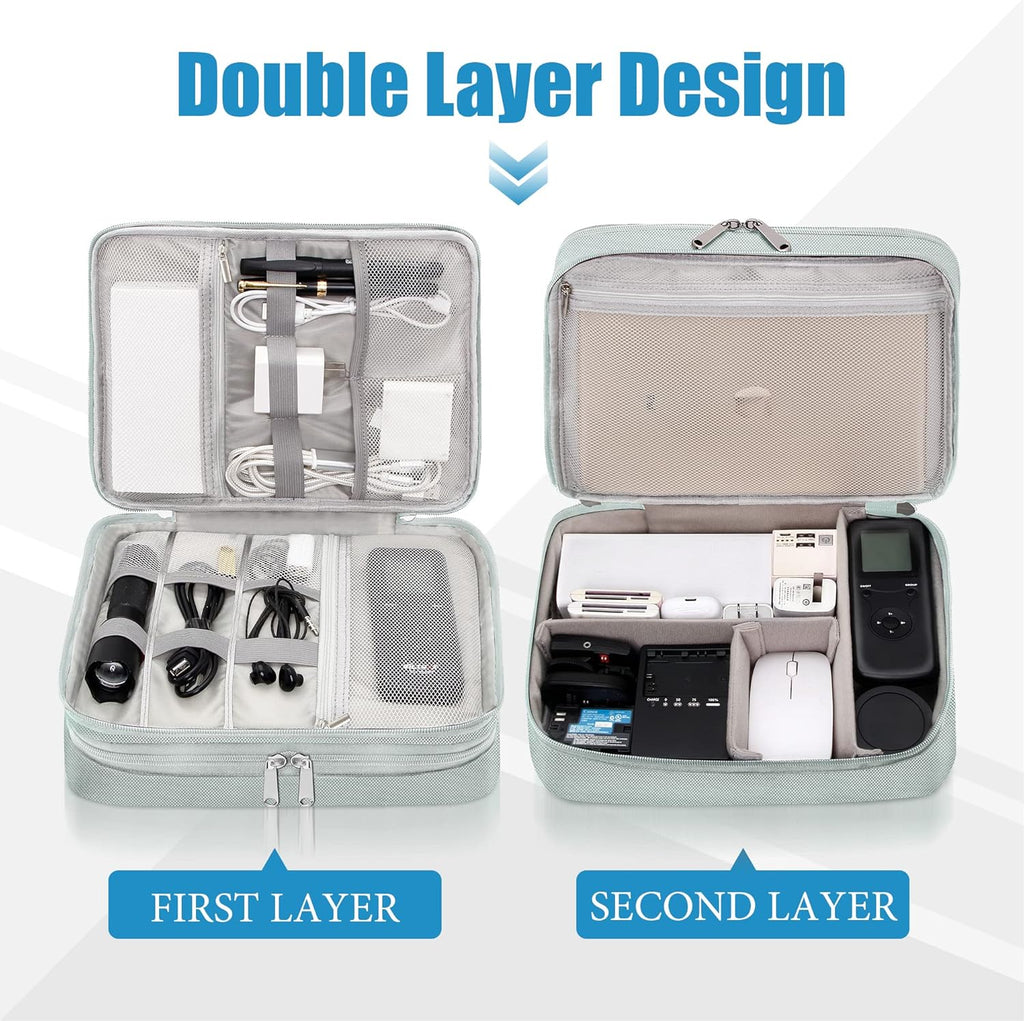 SELLYFELLY Electronics Travel Organizer, Double Layer Cable Organizer Bag Watreproof Electronics Accessories Storage Bag for Cord, Charger, Phone, Power Bank, Hard Drive