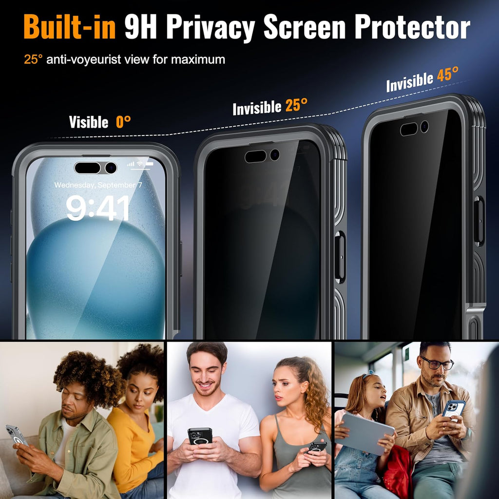 Magnetic & Stand for iPhone 16 Plus Case Built-in Privacy Screen Protector[360° Full Body Protection][Fit for Magsafe][Lens Protector] Heavy Duty Shockproof Phone Case for iPhone 16 Plus Black
