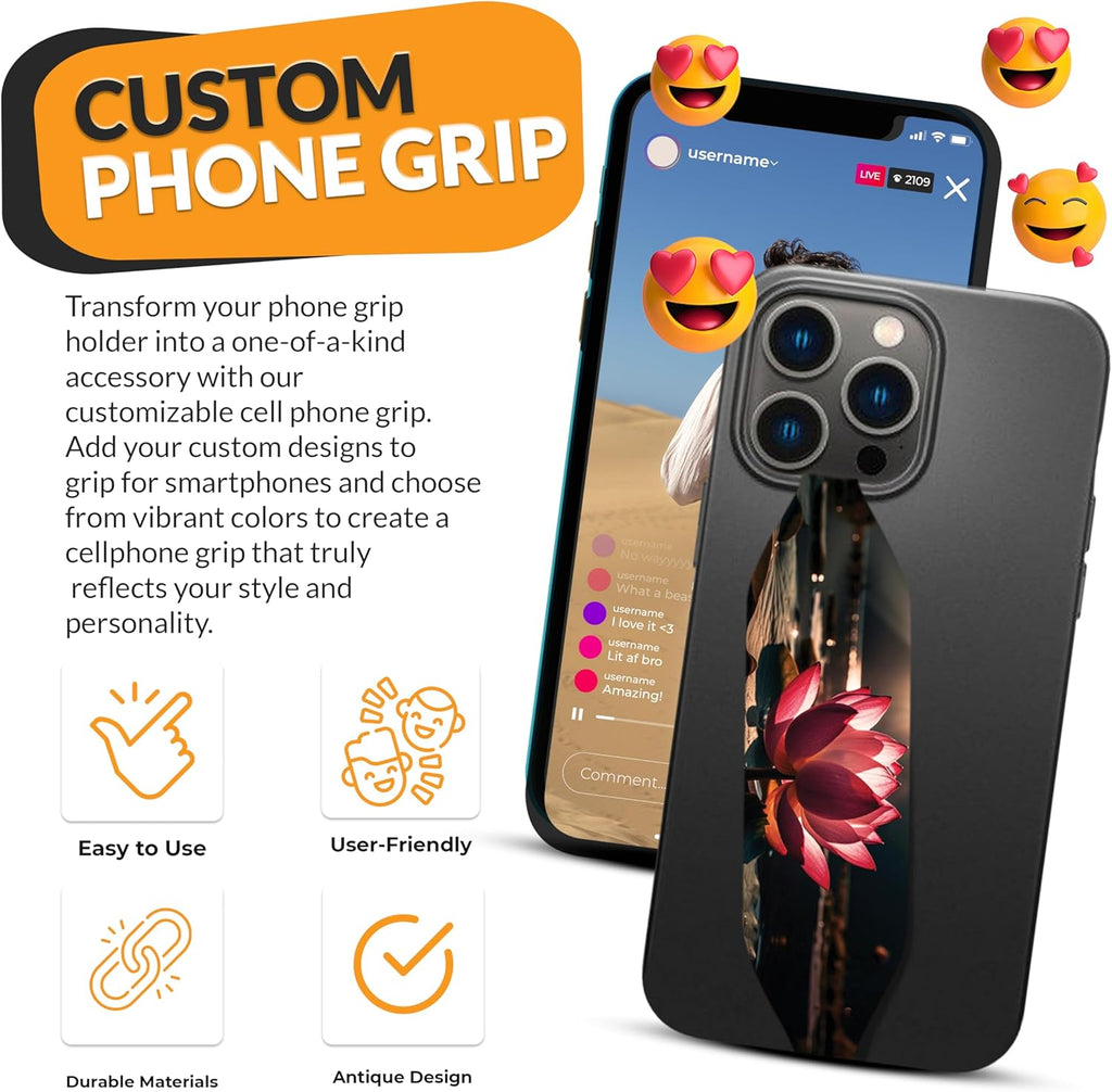 Phone Grip Strap - Pack of 2 Reversible Finger Holder for Phone Back, Customizable Anti-Slip Design, Wireless Charging Compatible Detachable Holder for iPhone - Cat Nap