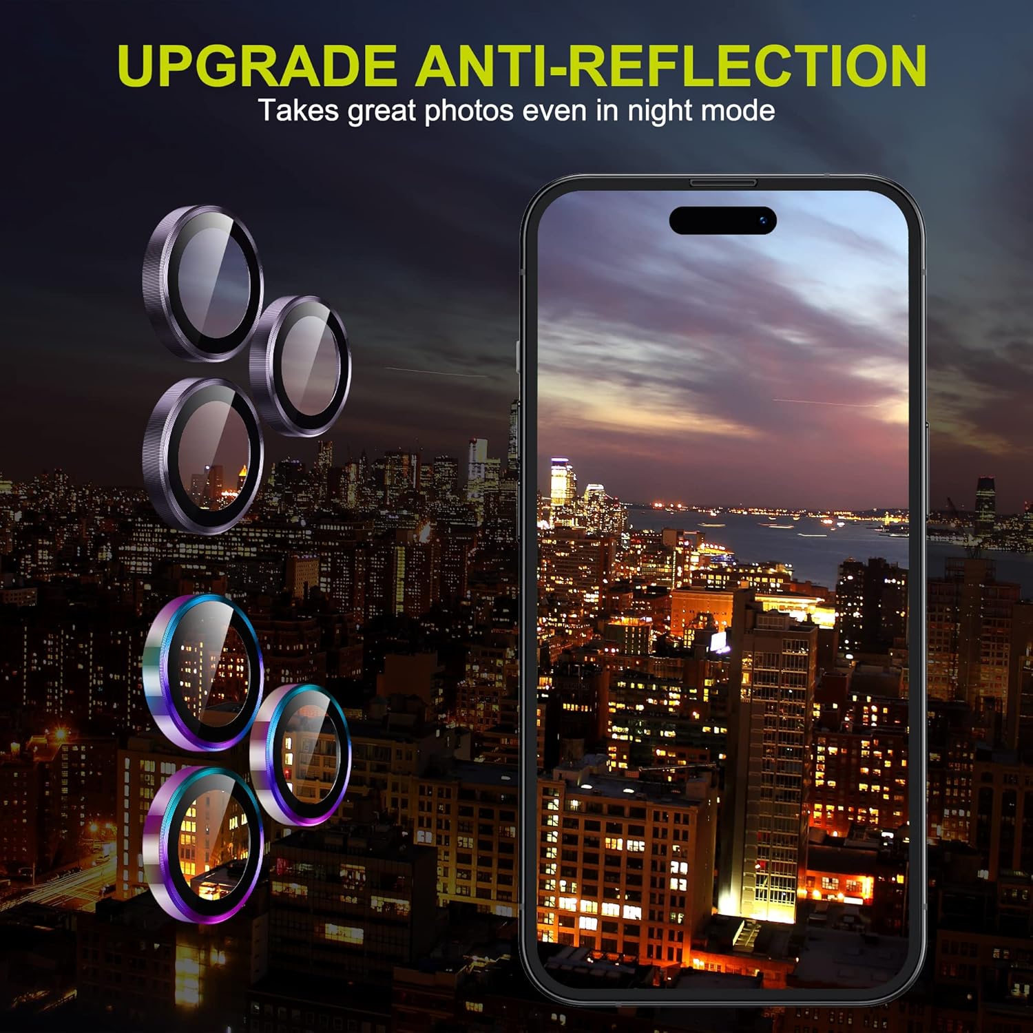 WSKEN for iPhone 14 Pro/iPhone 14 Pro Max Camera Lens Protector,[Night Shooting Mode] HD Tempered Metal Glass Camera Screen Protector Cover Film Accessories,Deep Purple + Colorful