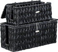 Black Cable Management Box,2 Pack Large & Medium Rattan Cable Organizer Box for Power Strip,2 Open Slots Cords Hider Box for TV Wires, Computer, Router, USB Hub and Under Desk Power Strip
