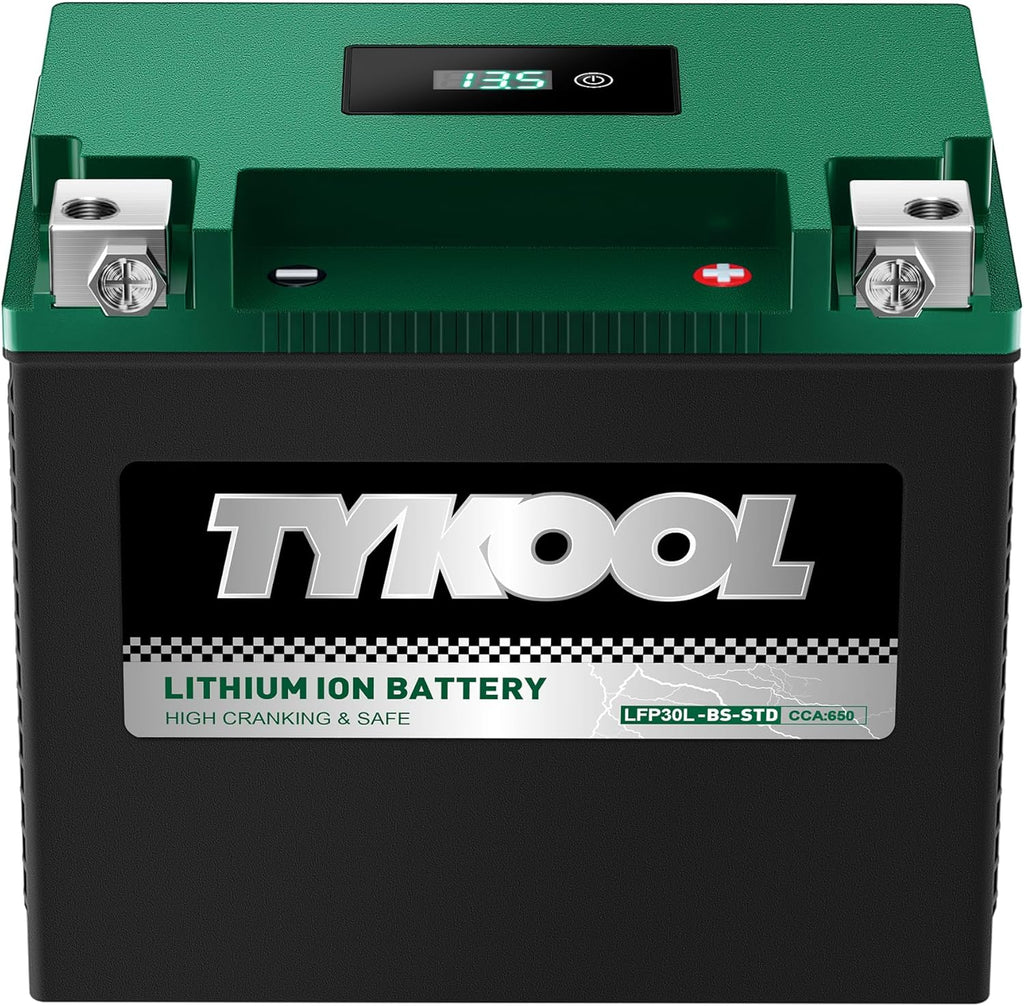 TYKOOL YIX30L-BS-STD (YTX30L-BS),650CCA, Lithium LiFePO4 Motorcycle Battery 12v,Digital Readout,Fits for BMW,Harley Davidson; ATV,UTV,Snowmobile,Compatible for Polaris,BRP (Can-Am),Arctic Cat