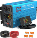 Power Inverter 2500 Watt Pure Sine Wave 12V DC to 110V/120V AC 5000W Peak Converter for Family RV Off Grid Solar System with 3 AC Outlets LCD Display Remote Control and 2.4A USB Charging Port