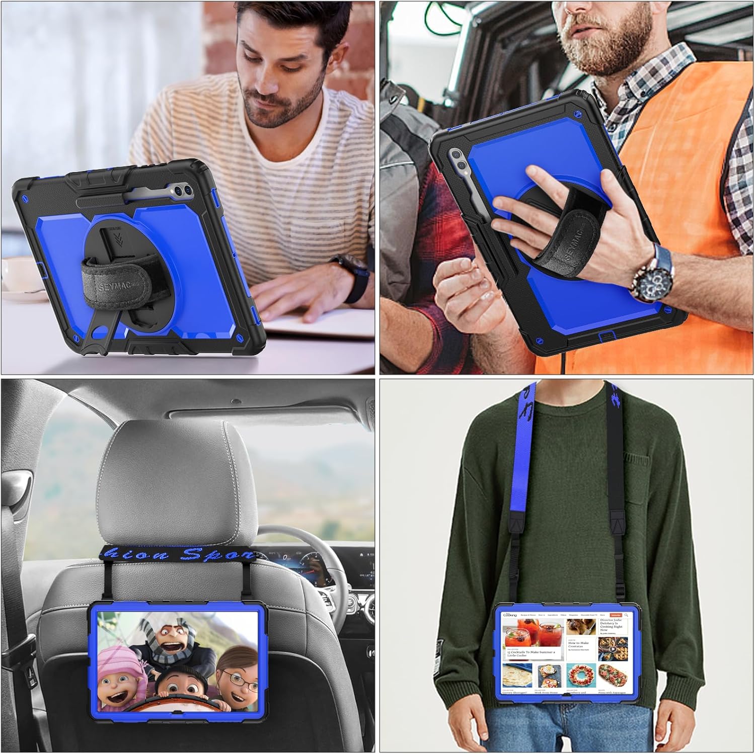 SEYMAC stock Case for Samsung Galaxy Tab S10 Ultra / S9 Ultra Tablet Case 14.6'' with Screen Protector, Pencil Holder, 360 Rotate Stand, Hand Strap, Shoulder Strap, Blue1