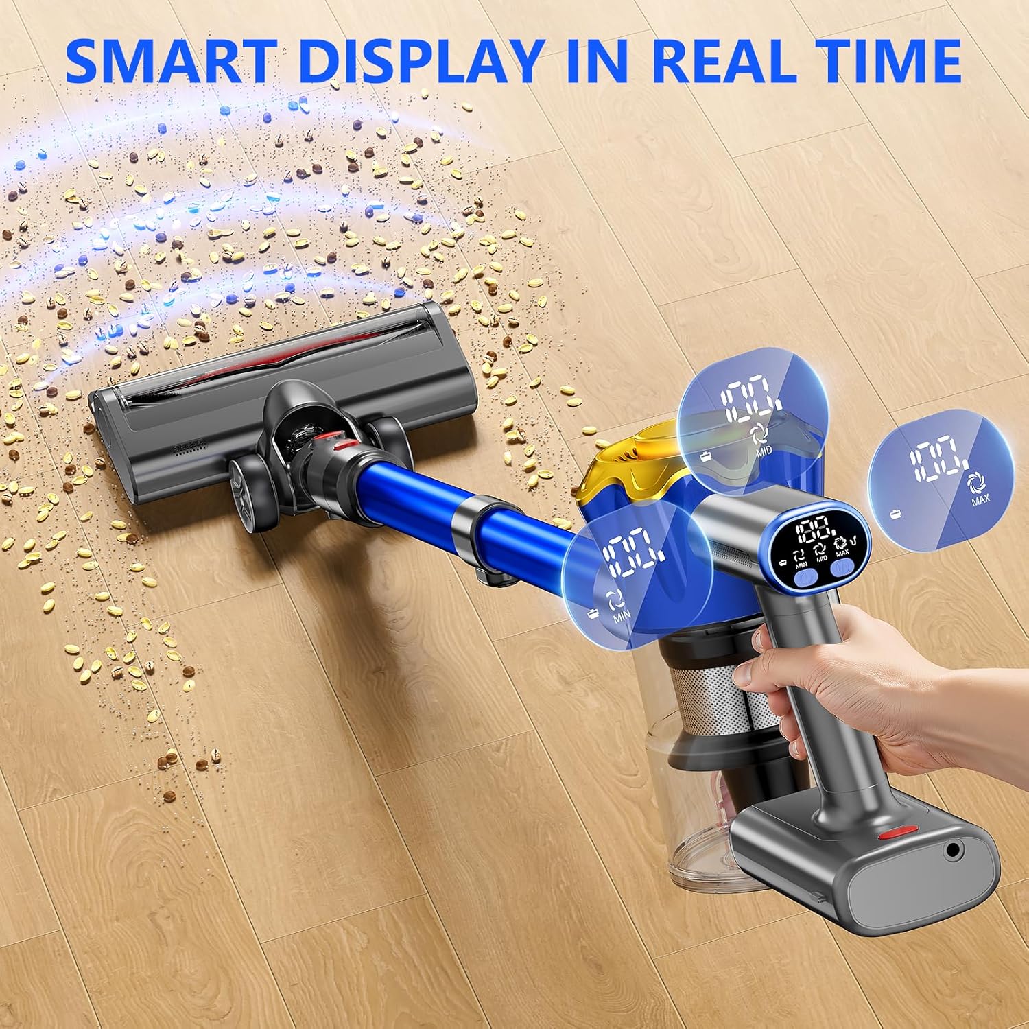 Cordless Vacuum Cleaner, 450W 48Kpa Powerful Stick Vacuum, Up to 60Mins Rechargeable Battery, Vacuum Cleaners for Home Anti-Tangled Lightweight Handheld for Hardwood Floor, Carpets, Pet Hair