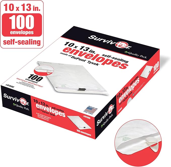 Quality Park Tyvek Envelopes, 100 Pack, Large 10 x 13 Mailers, Easy-to-Open - Image 3