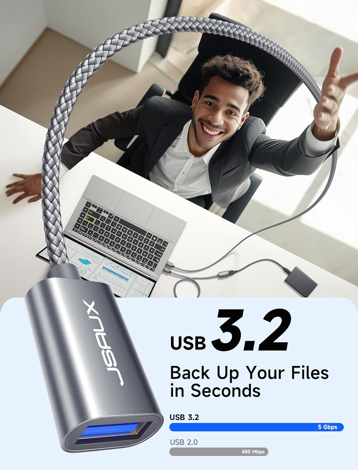 JSAUX USB 3.0 Extension Cable 3.3FT, USB A Male to Female Extension Cord Durable Braided Material Fast Data Transfer Compatible with USB Keyboard,Mouse,Flash Drive, Hard Drive, Xbox-Grey