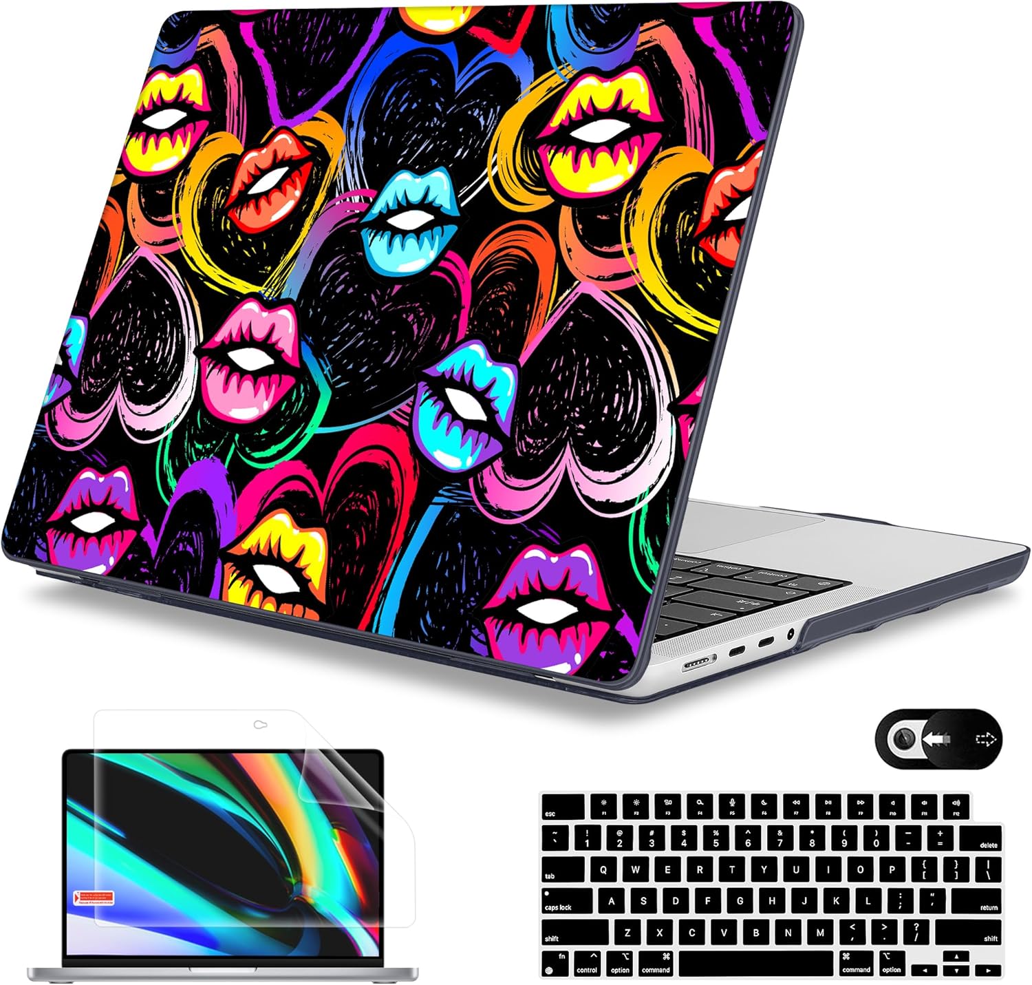 Mektron Case for 2025 MacBook Pro 16" M4 A3403 A3186 M3 A2991 M2 A2780 M1 A2485 (2021/2023/2024) Pro/Max with Touch ID, Hard Shell Plastic Laptop Cover Keyboard Cover Screen Protector, Colorful Lips