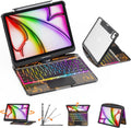 GUSGU Transparent Case with Wireless Keyboard only for 2024 iPad Pro 11-in.(M4), 7 Colors Backlight, Trackpad, 360°Rotating Stand for iPad Pro 11(5th Gen), Tech Style