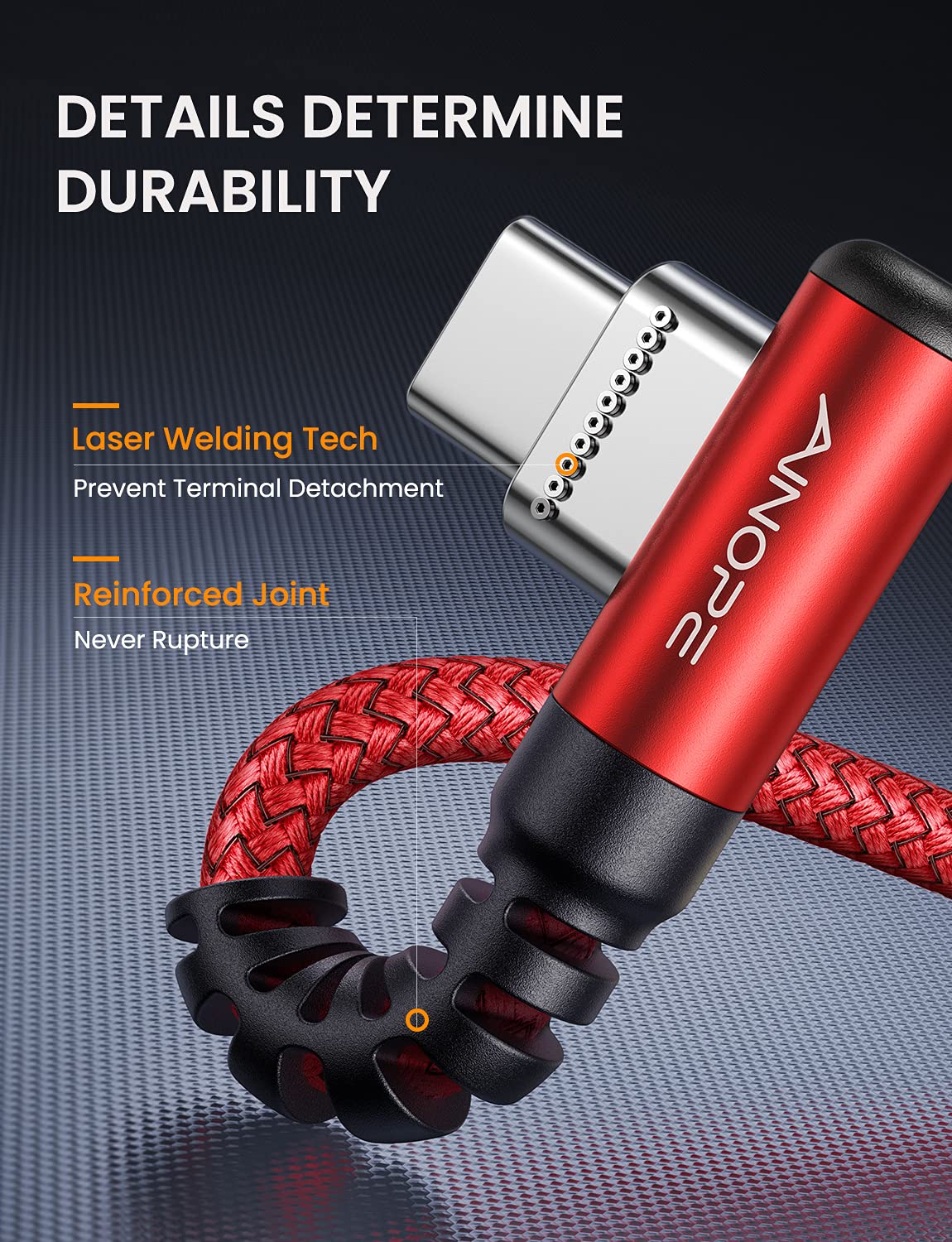 AINOPE 2-Pack USB C Cord 3.1A Fast Charge, [6.6ft+6.6ft] Type C Charging Cable Right Angle, Resistant Nylon Braided USB to USB C Cable Compatible Galaxy S10 S9 S8 Plus S21, LG V30,V20,G6