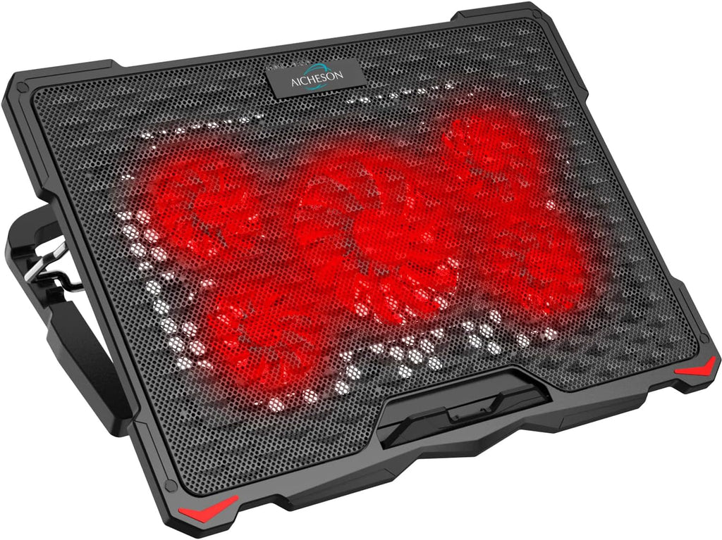 AICHESON Laptop Cooling Pad for 15.6 to 17.3 Inches PC Notebooks, 5 Fans Computer Cooler Stands with Purple Lights Desk Chiller Mat, S035